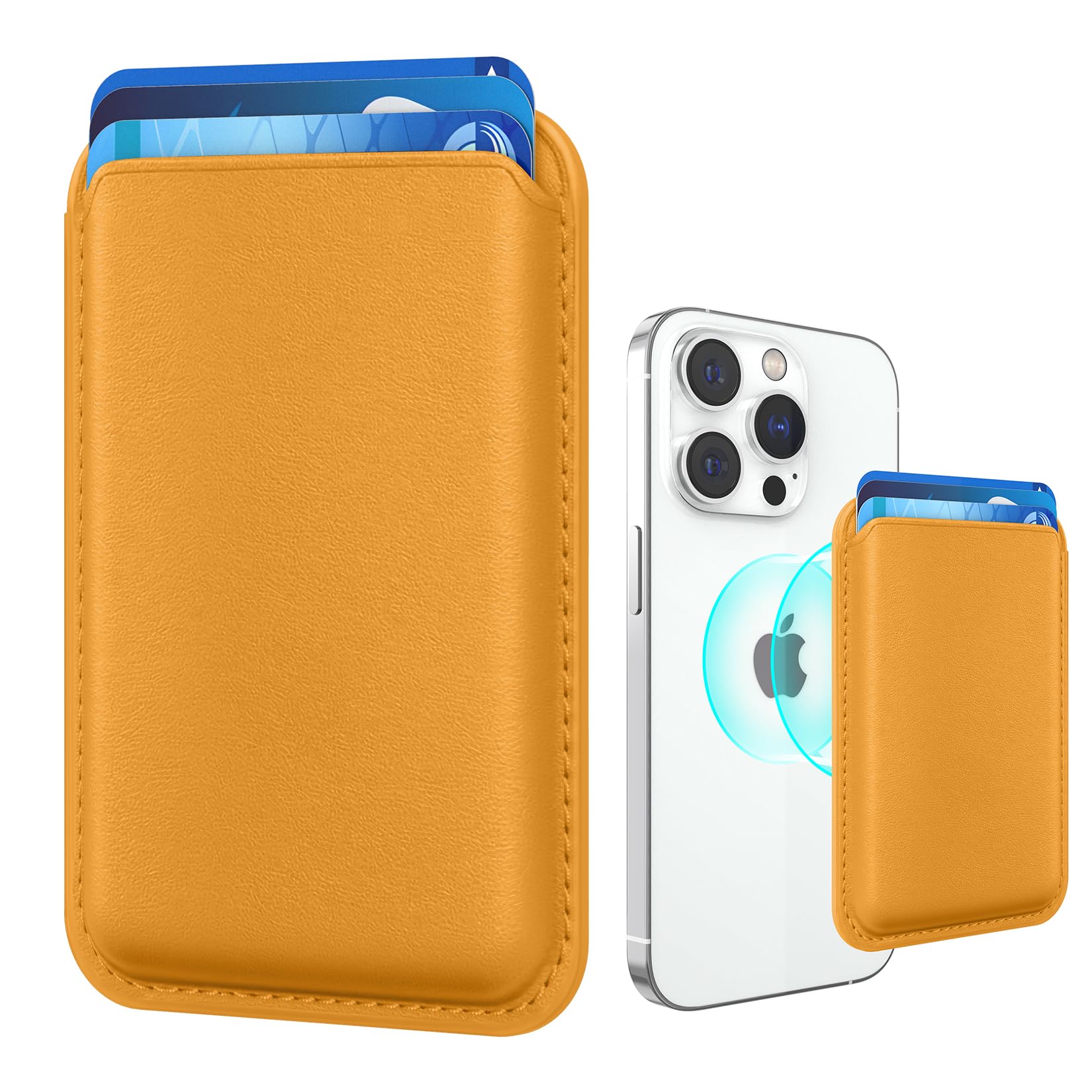 Amzone Magnetic Magsafe Wallet Cell Phone Card Holder For Iphone 15 Series, Stronger Magnetic Rfid Leather Phone Wallet Stick On