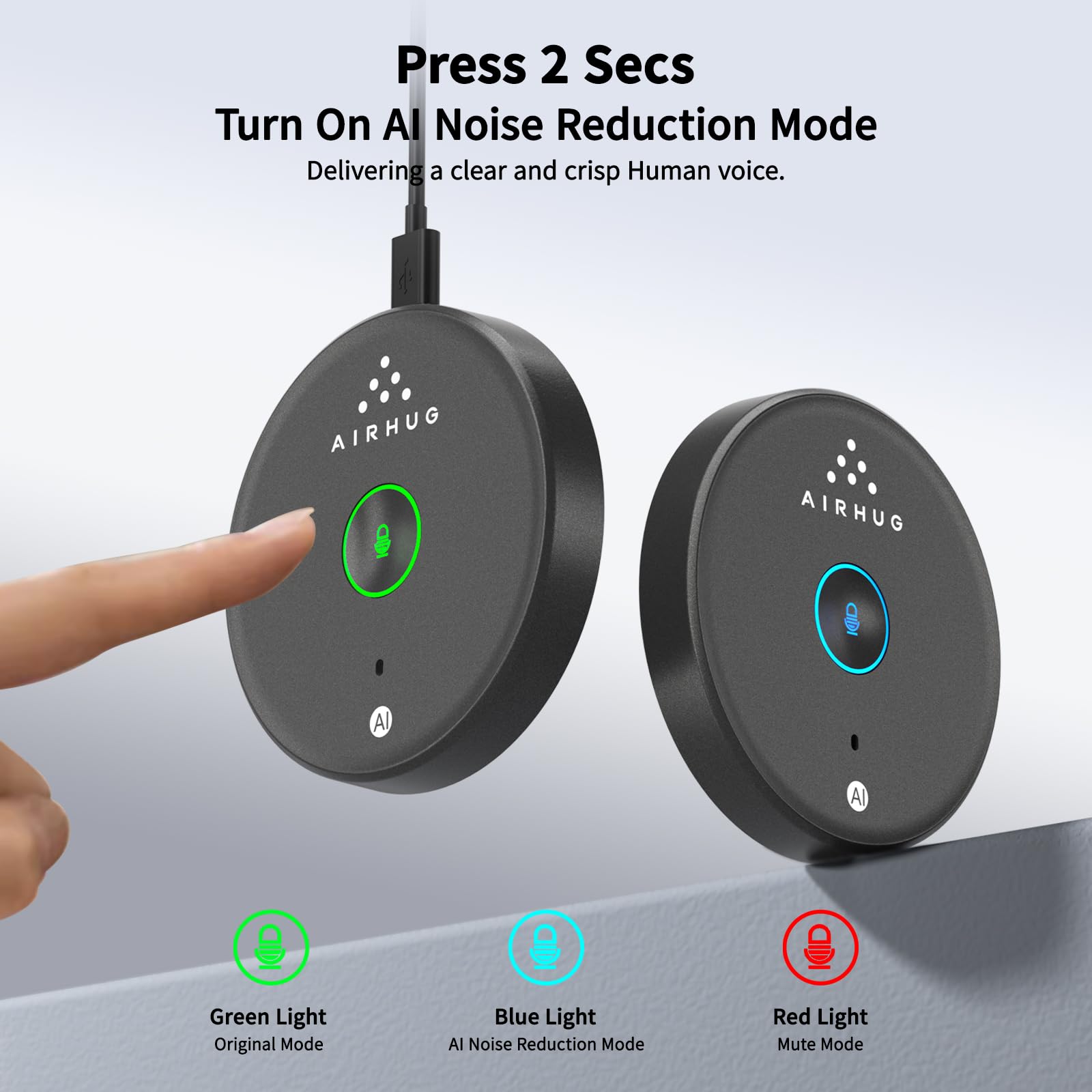 Airhug Usb Microphone,Desktop Computer Mic, Mute Button With Led Indicator,Ai Noise Reduction,Plug & Play Omnidirectional Conden