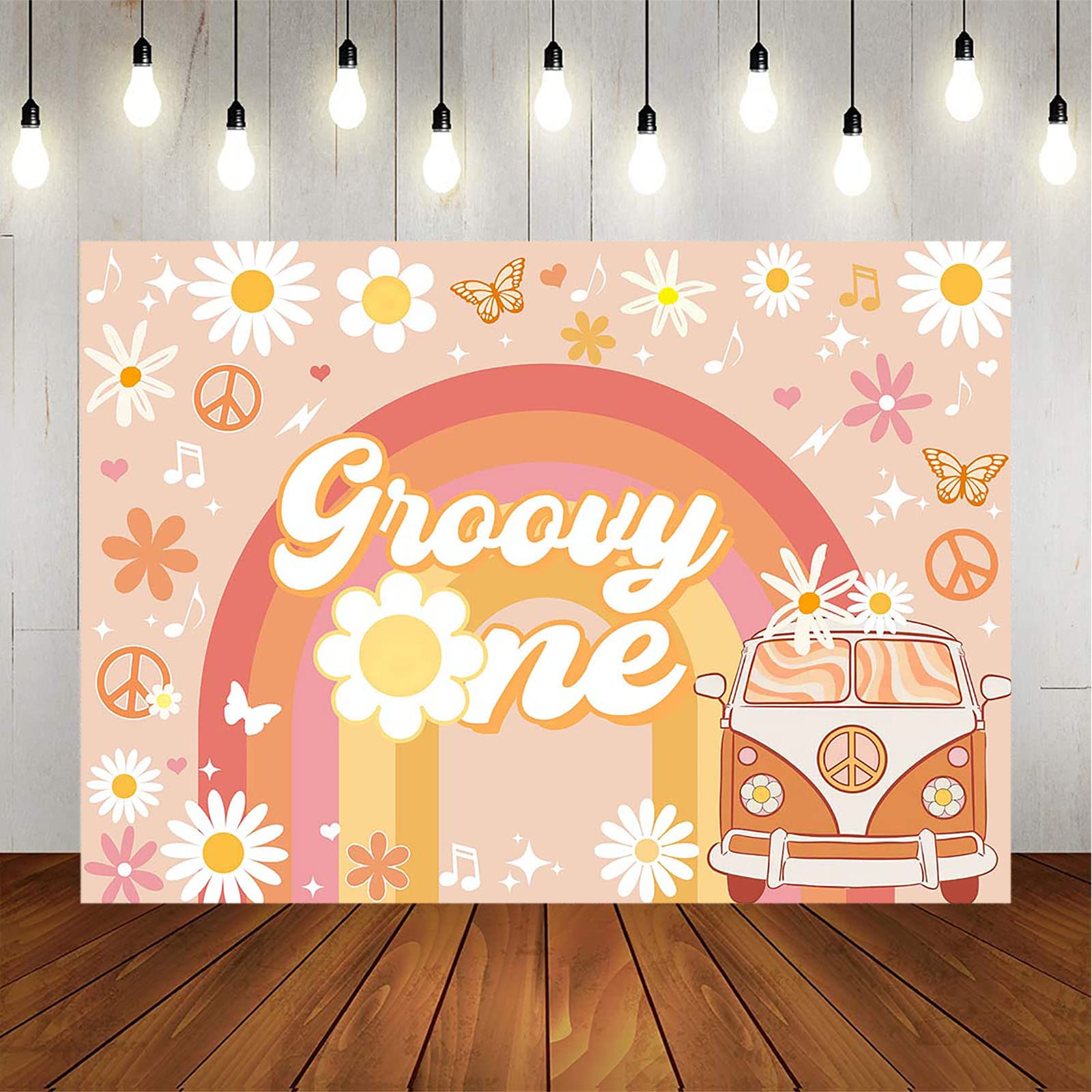 Avezano Groovy One Happy Birthday Backdrop Daisy Floral Girls 1St Birthday Party Decorations For Newborn Boho Rainbow Bus First