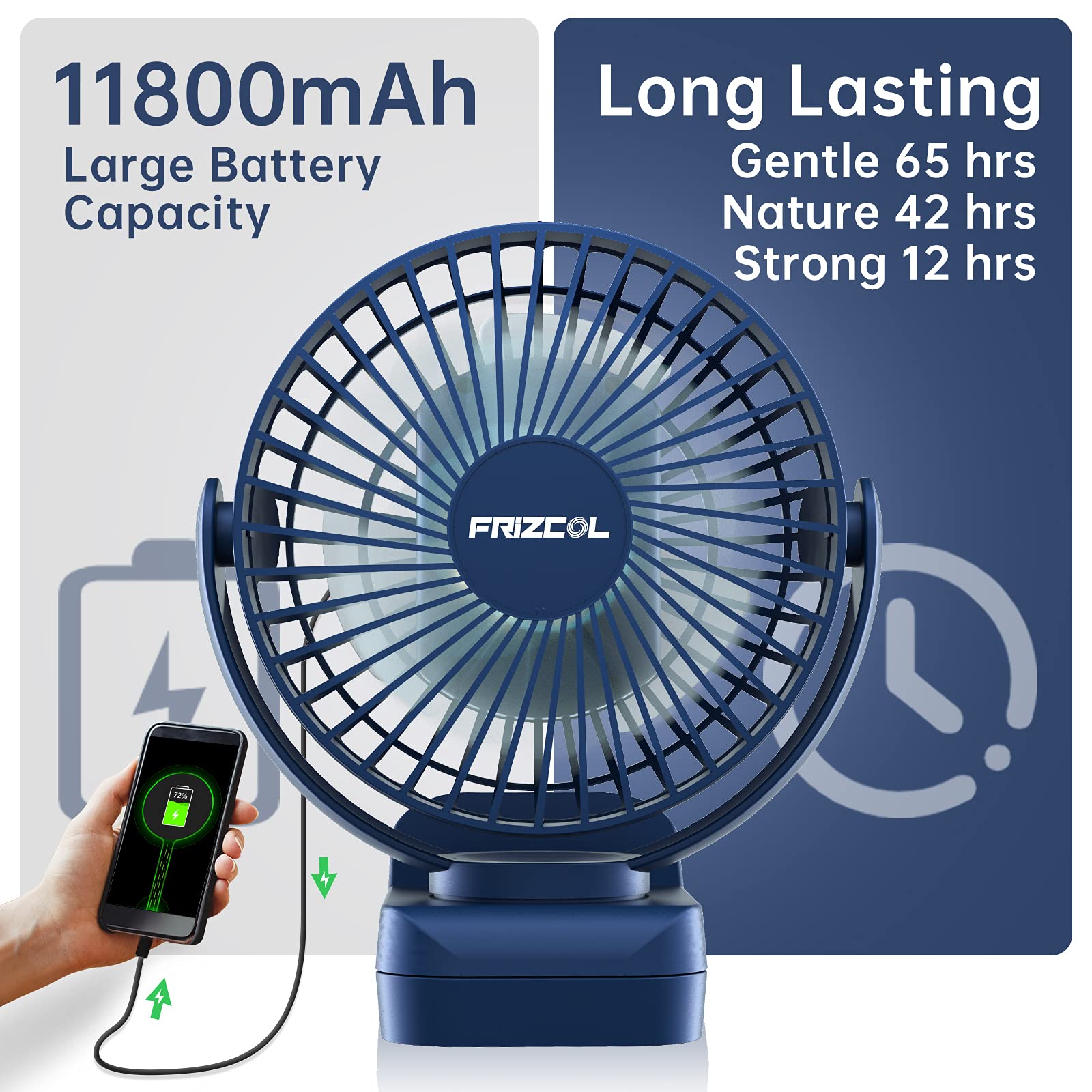 Clip On Fan 65 Hours Portable Desk Fan Rechargeable With Led Lights & Hooks 12000 Capacity Battery Operated Fan With Clips Small