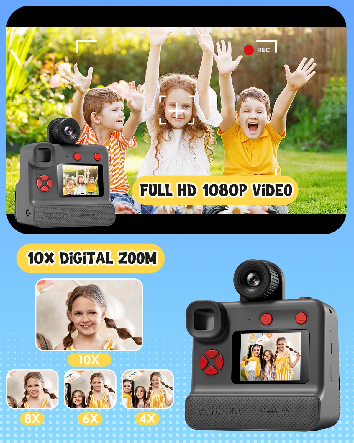 Letshaha Kids Camera Instant Print, Christmas Birthday Gifts For Toddle Girls Boys Age 3 12, 24Mp & 1080P Selfie Digital Camera