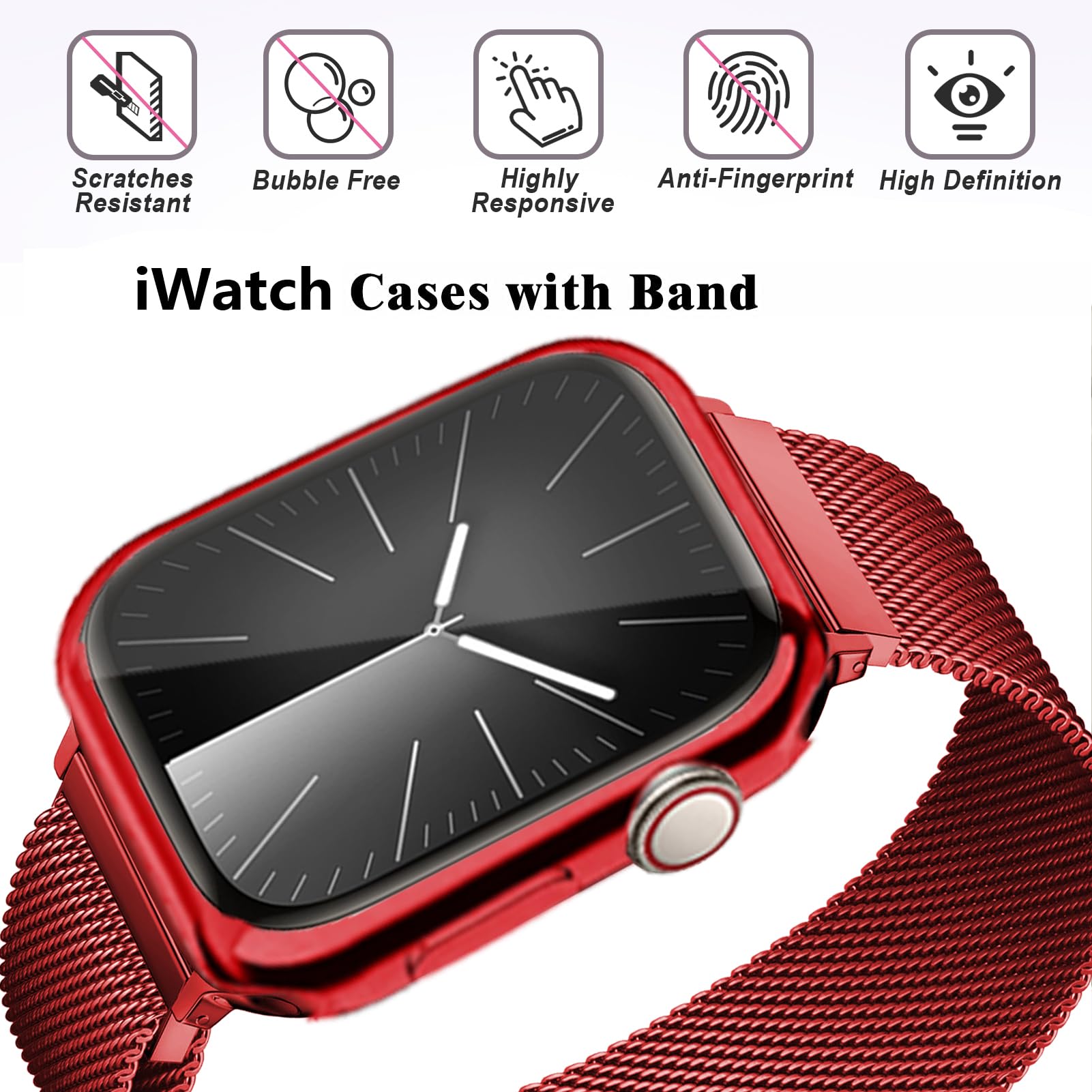 Magnetic Band And Case For Apple Watch Band 38Mm 40Mm 41Mm 42Mm 44Mm 45Mm 46Mm Women/Men,Stainless Steel Milanese Loop Bracelet