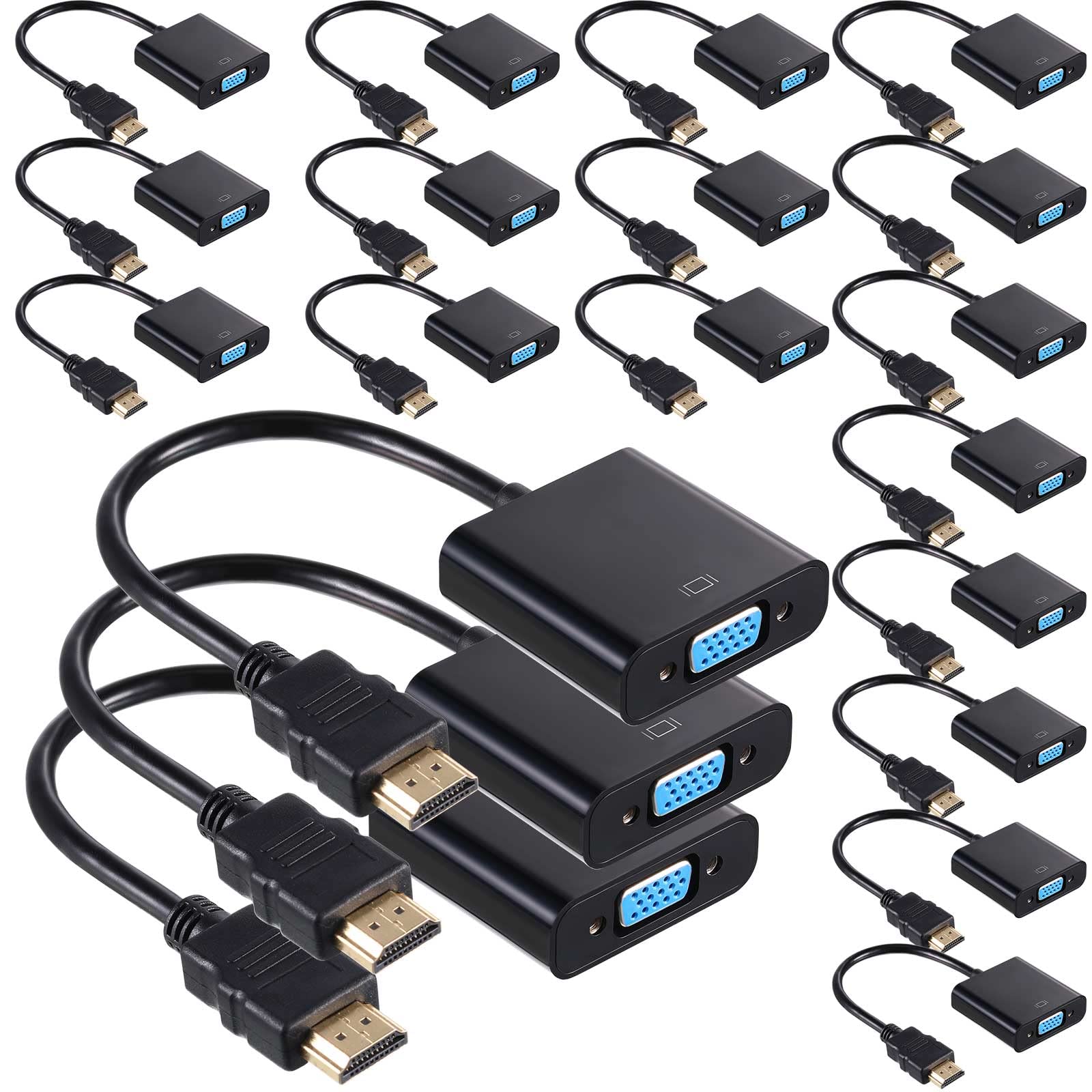 Yunsailing 20 Pack Hdmi To Vga Adapter Converter Bulk Gold Plated Black Hdmi To Vga Cable (Male To Female) Compatible With Raspb