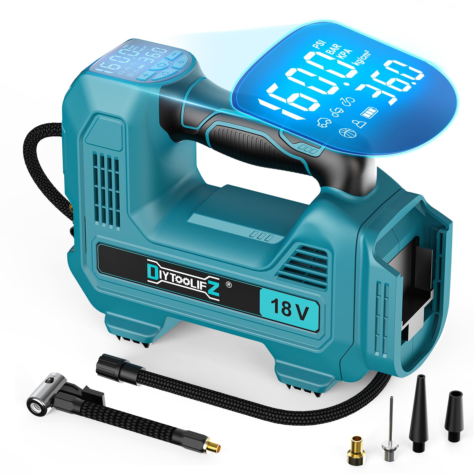 Cordless Tire Inflator Air Compressor For Makita 18V Battery, 160Psi Portable Led Light Handheld Air Pump With Digital Pressure