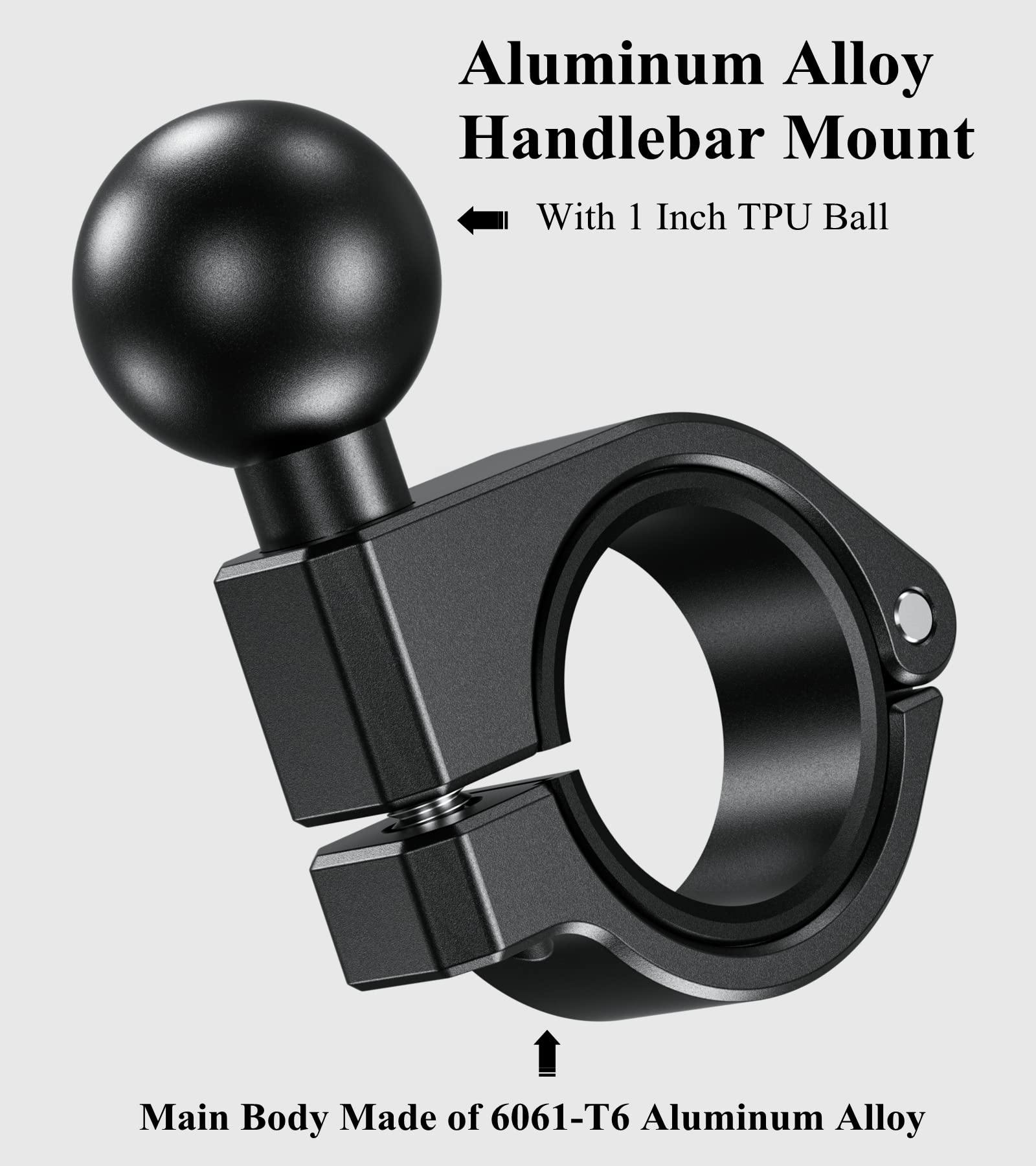 Brcovan Aluminum Alloy Handlebar Clamp Mount Base With 1'' Tpu Ball, Fit On 0.875''/1''/1.125''/1.26'' Round Rails, Compatible With Ram Mounts B Size 1 Inch Ball Double Socket Arm