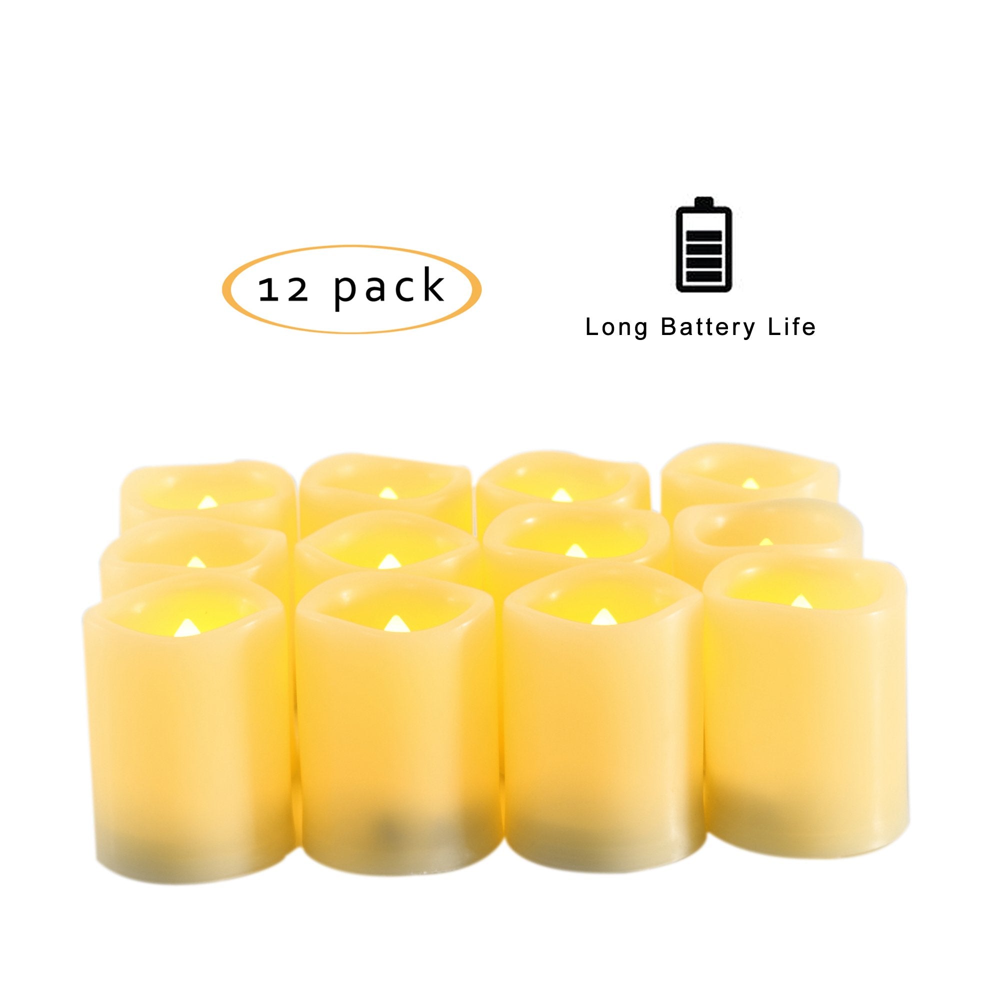 Candle Choice 12 Pcs Premium Flameless Candles, Led Flameless Votives, Battery Operated Votives, Long Battery Life, 120+ Hours B