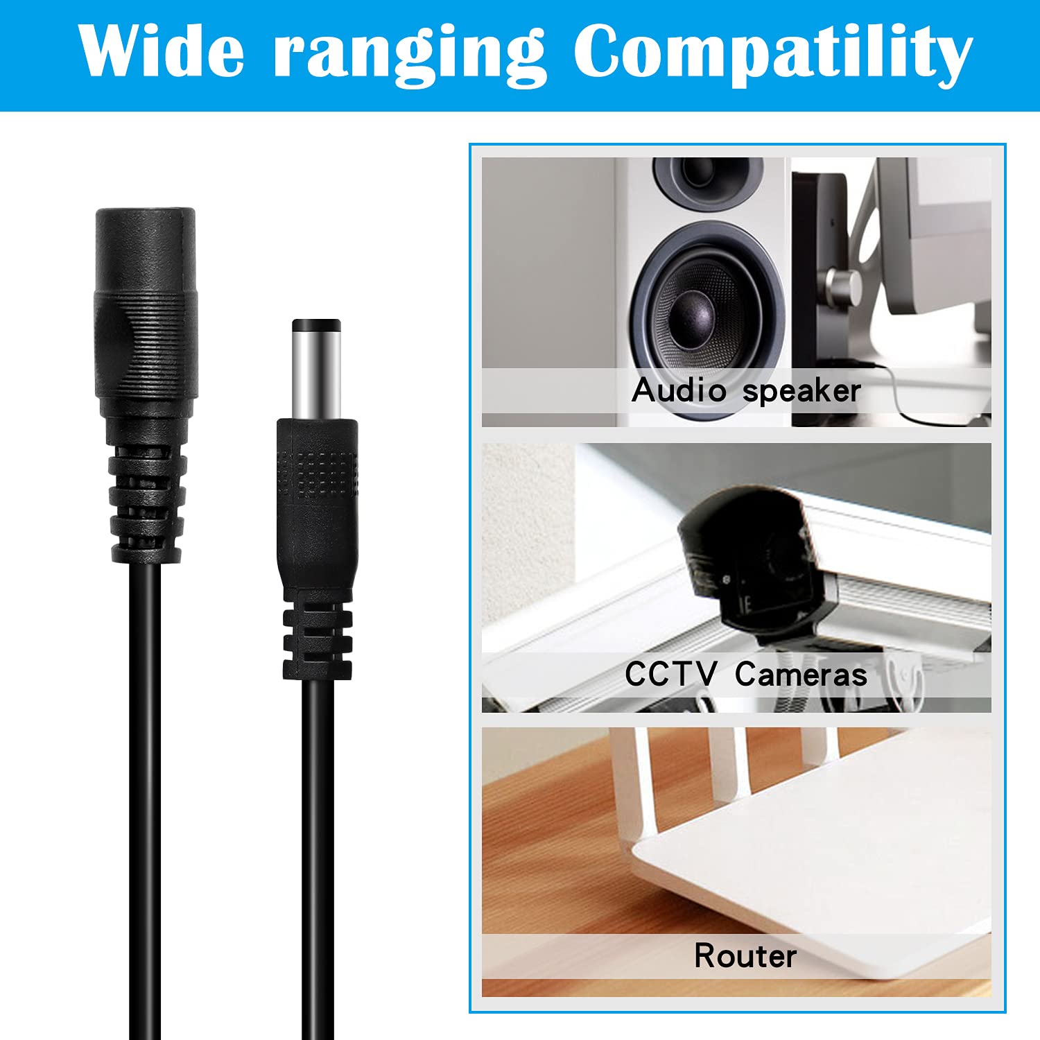 Tnuocke 2Pcs 33Ft(10M) 12V Dc Extension Cable,5.5Mm X 2.1Mm Dc Power Adapter Extension Cord Black For Printers/Cctv Security Cam