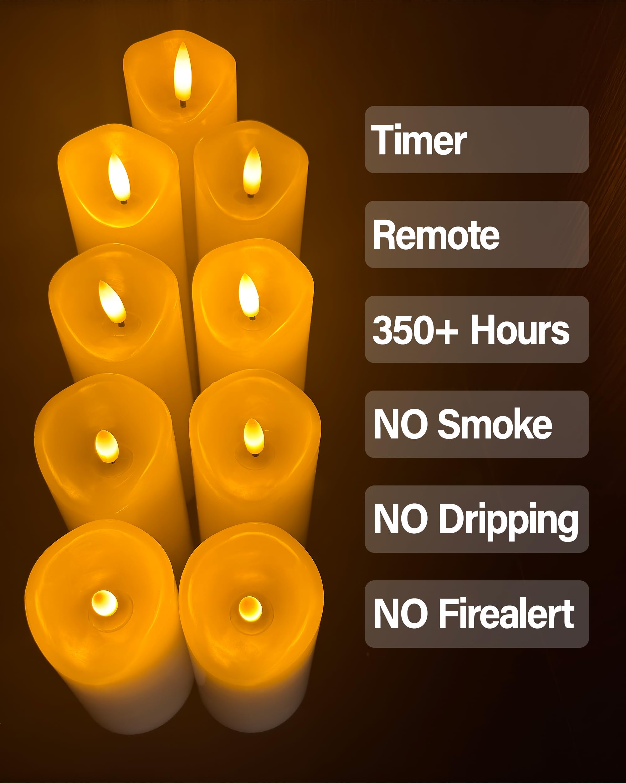 Gmnee 9 Pack White Flickering Flameless Candles Set With Remote Timer, 2'' Diameter Led Pillar Battery Operated Candles Bulk For