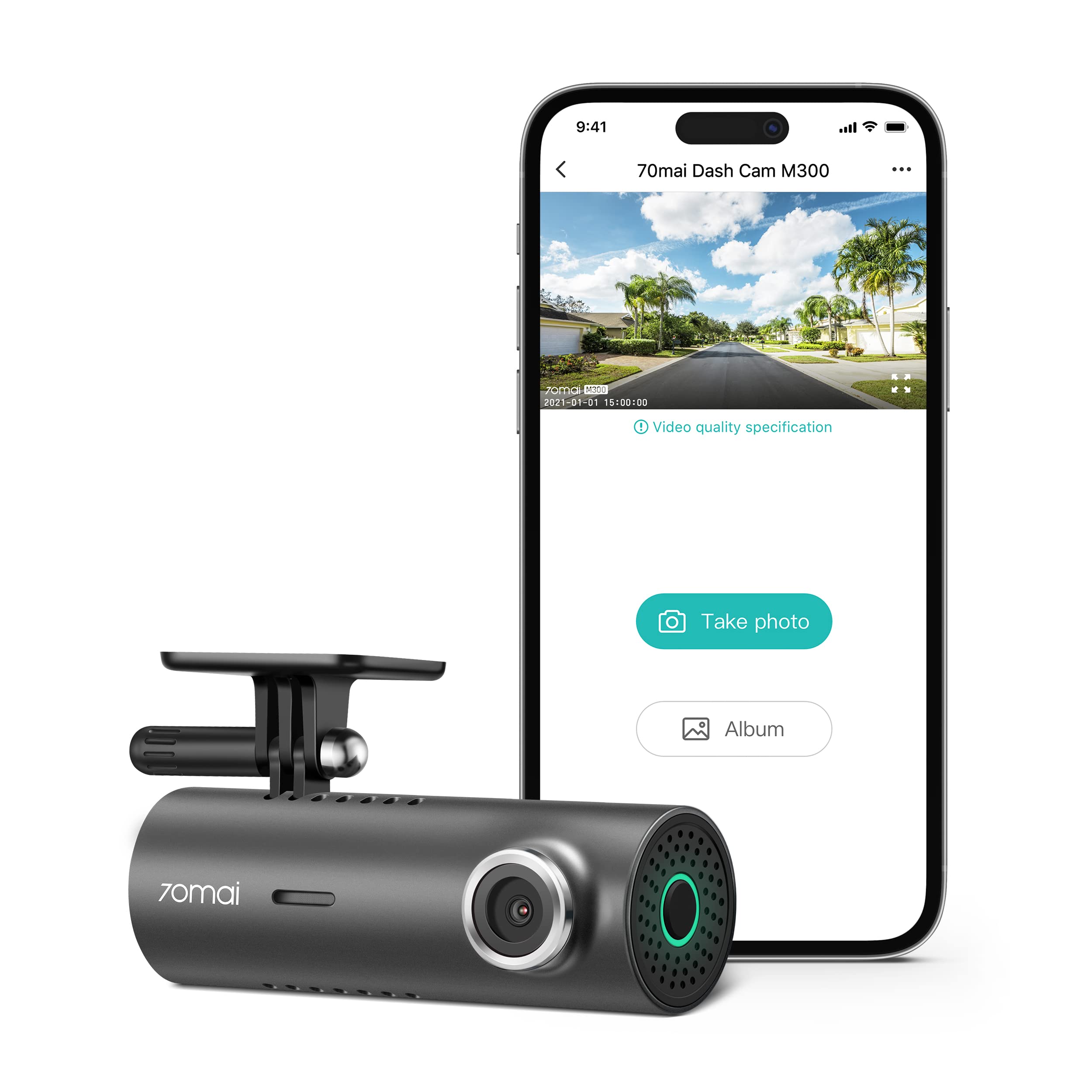 70Mai Dash Cam M300, 1296P Qhd, Built In Wifi Smart Dash Camera For Cars, 140