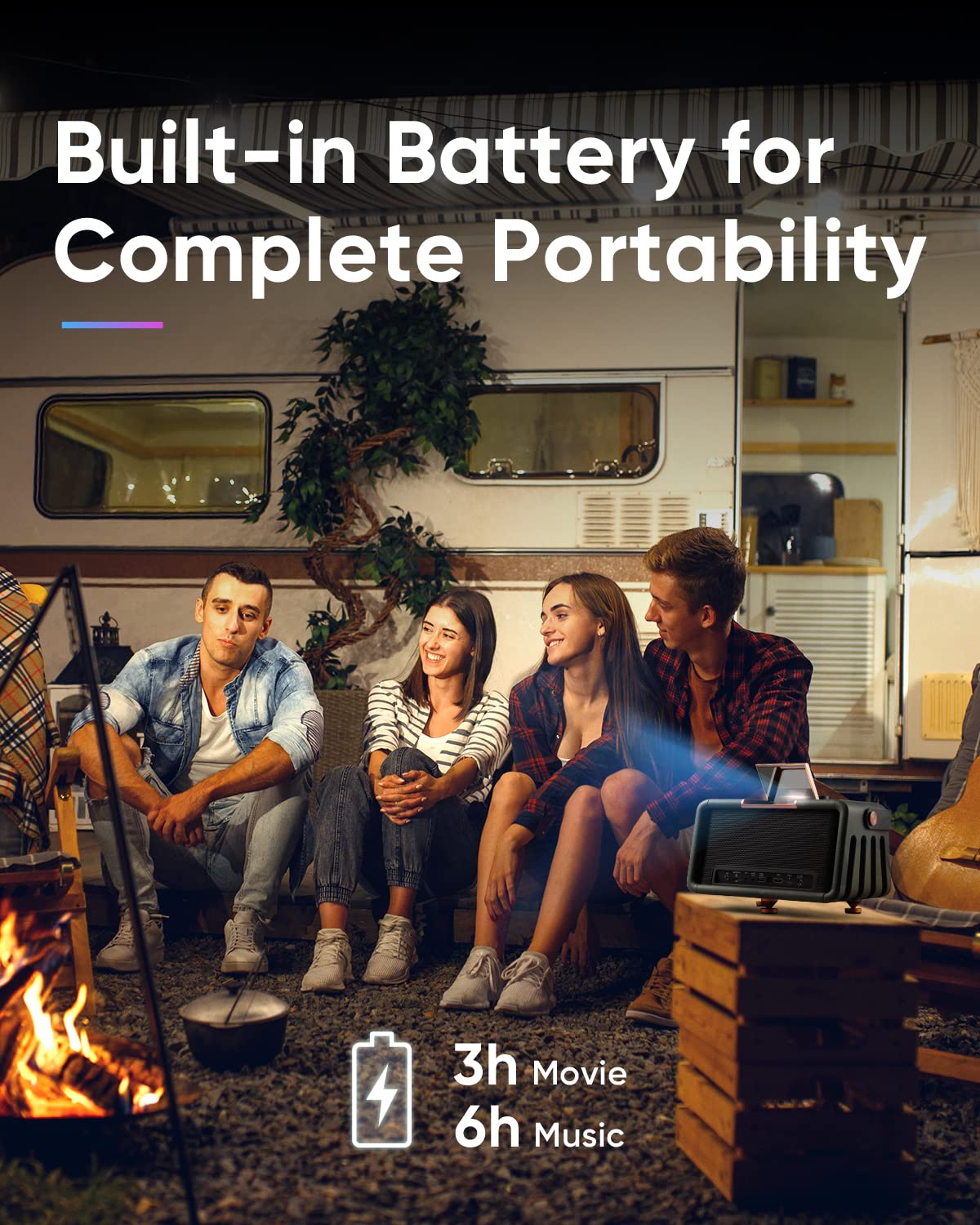 Nomvdic X300 Outdoor Projector, Battery Powered Projector, Portable Projector With Wifi And Bluetooth, 16W Harman Kardon Speaker