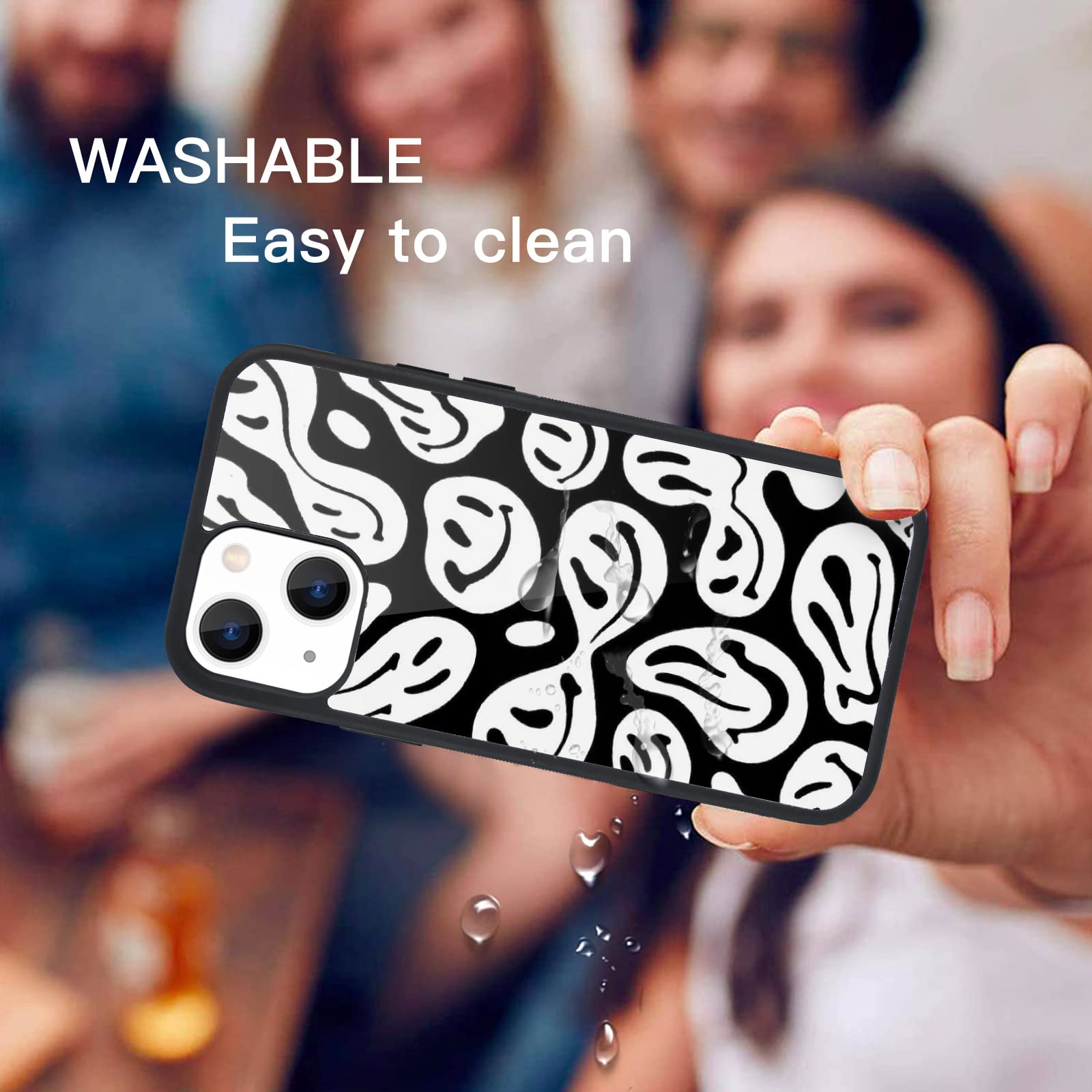 Maycari Compatible With Iphone 13 Case For Children Women Happy Smile Face Hippie Design, Hard Back With Cute Trippy Pattern Sof