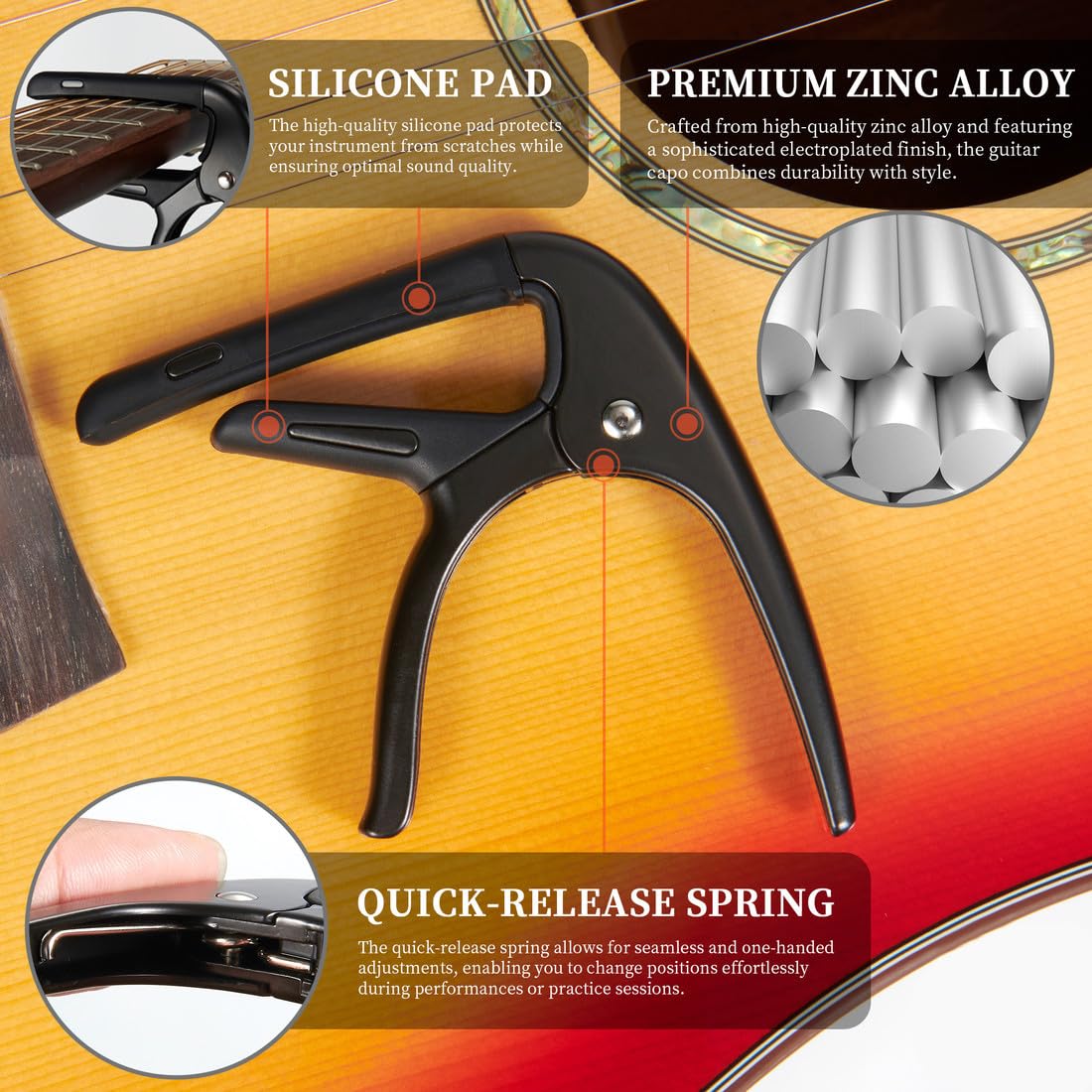 Guitar Capo For Acoustic And Electric Guitars With 4 Picks For Free,Black