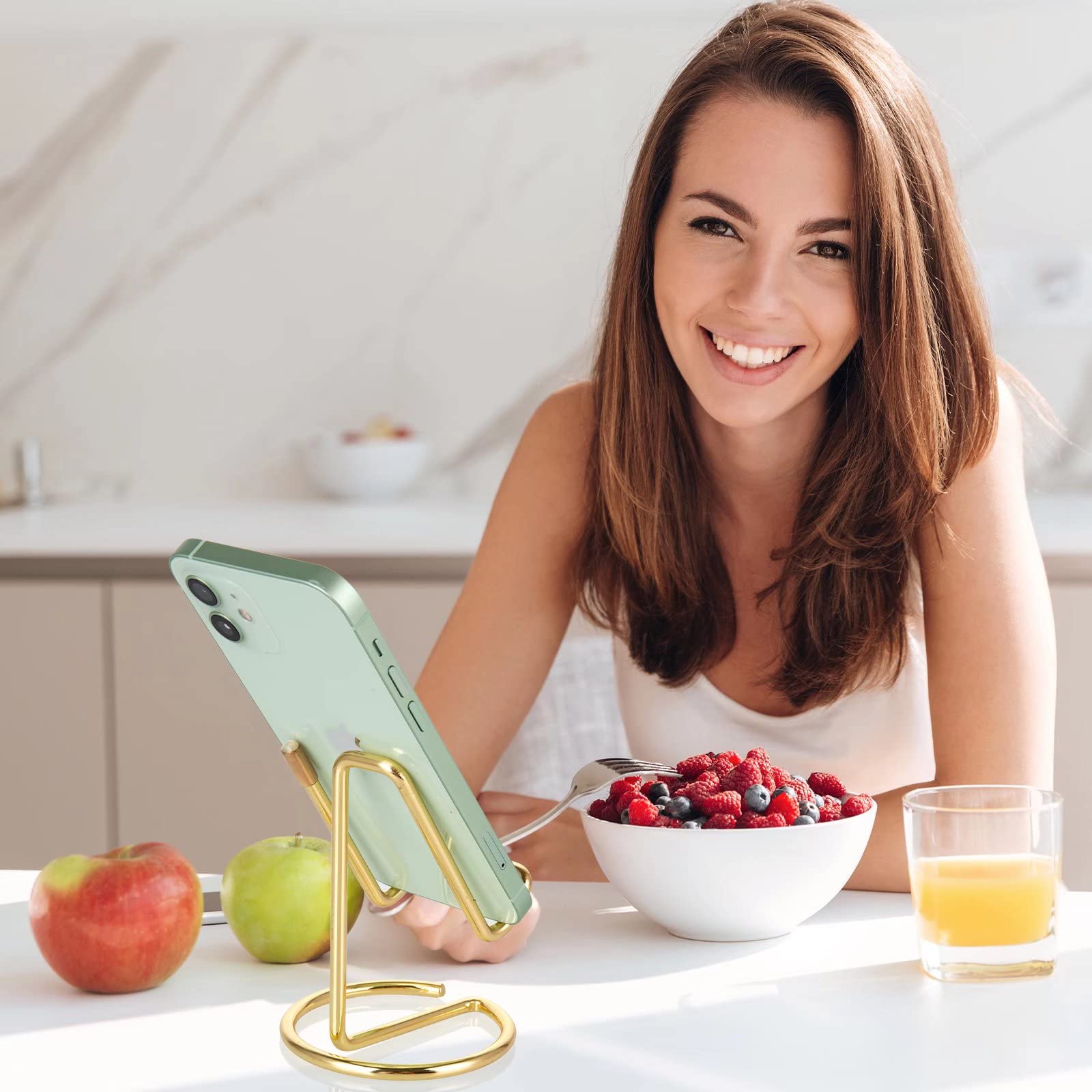 Roposy 2 Pack Cell Phone Stand For Desk, Cute Metal Gold Cell Phone Stand Holder Desk Accessories, Compatible With All Mobile Ph