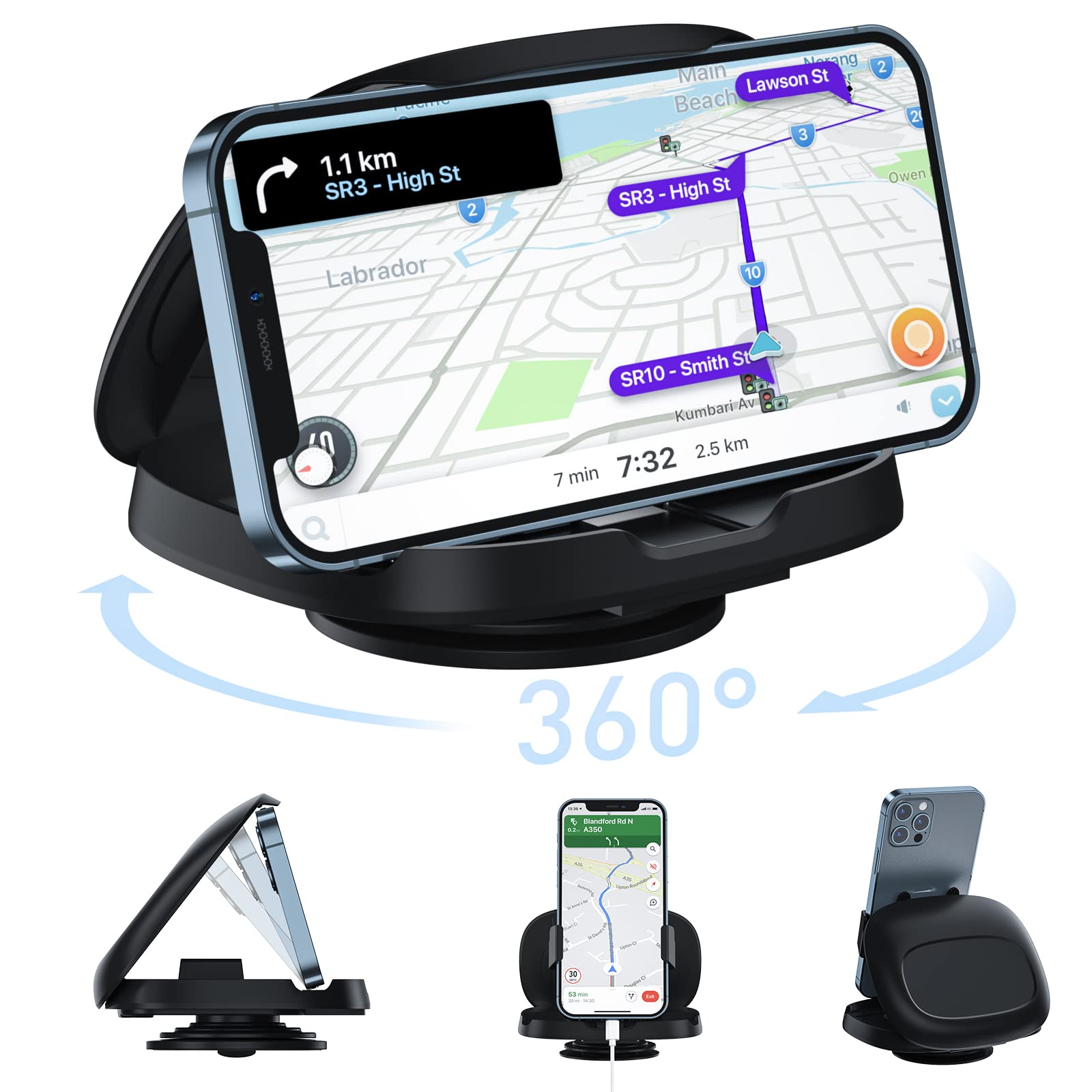 Joyeky Cell Phone Holder For Car, Vertical Horizontal Car Phone Mount With 360 Rotate Dashboard Cradle Compatible Iphone Samsung