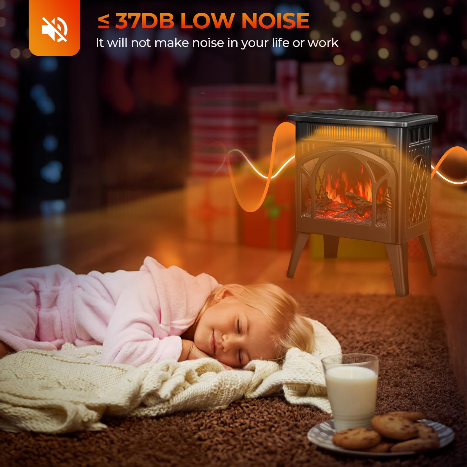 R.W.Flame Electric Fireplace Heater 17'' With Remote Control, Cathedral Stylish, Different Flame Effects And Log Set Colors, Adj