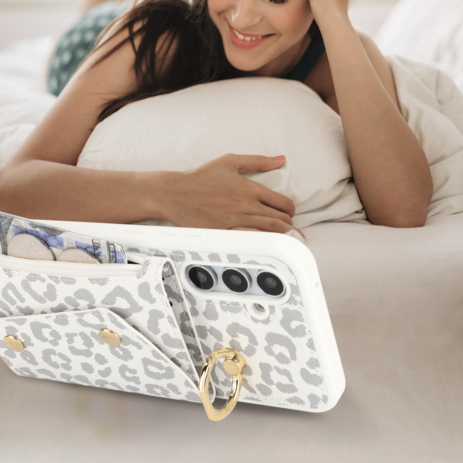 Lipvina For Samsung Galaxy A54 5G Case With Card Holder And Strap - Zipper Pocket,Crossbody Lanyard Strap,Credit Card Holder,Sta