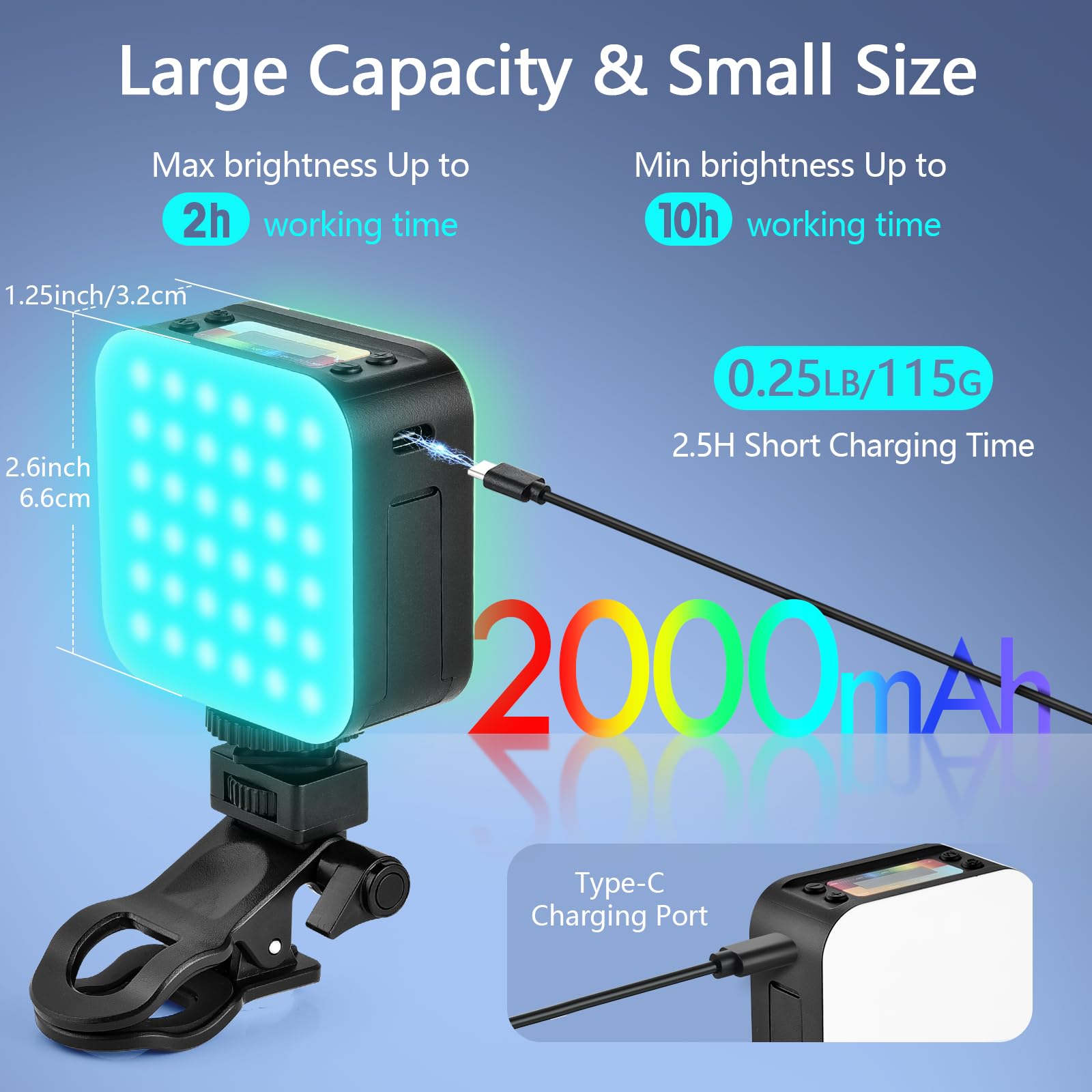 Utebit Magnetic Rgb Video Light, Colorful Led Camera Lights With Mini Ball Head/2500K 9000K/2000Mah Rechargeable Portable Photog