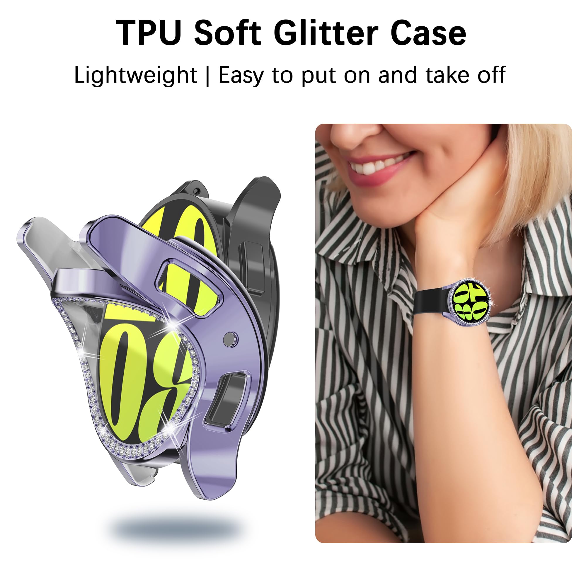 6 Pack Bling Watch Screen Protector For Samsung Galaxy Watch6 44Mm, Glitter Case Tpu Soft Cover Full Protection With Crystal Rhi