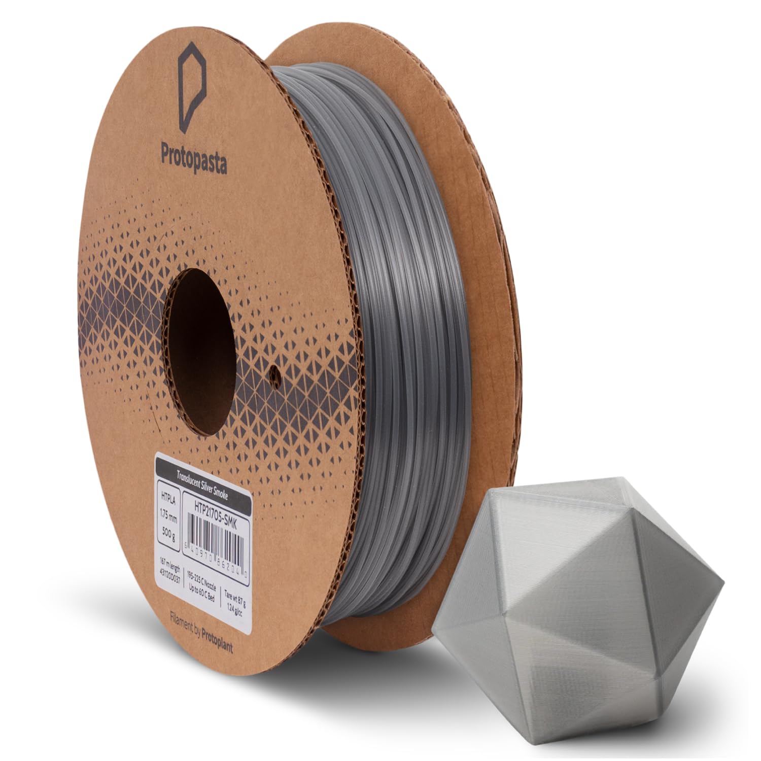 Protopasta Pla 3D Printer Filament | 1.75Mm | Silver Smoke Grey Translucent Ht Pla | 500G Spool