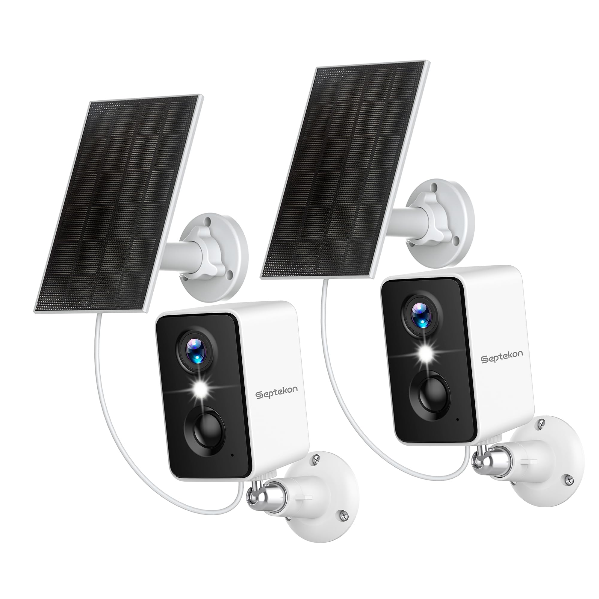 Septekon 2K Security Cameras Wireless Outdoor 2 Pack, Solar Battery Powered Camera With Two Spotlights, Pir Motion Detection Sir