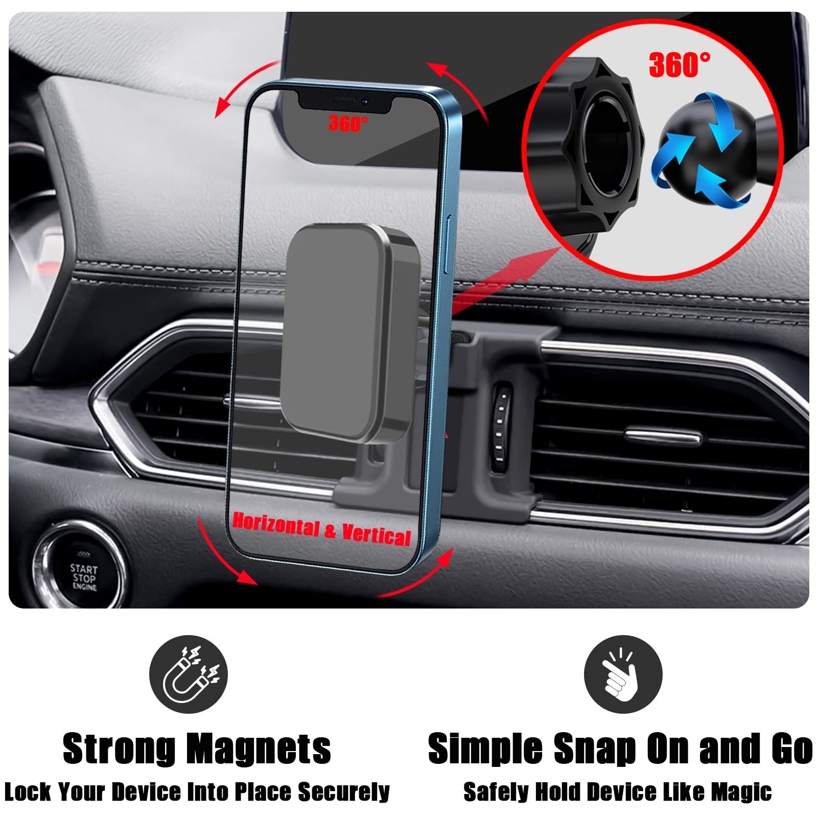 Ve Ve Power Car Phone Holder, Air Vent Phone Stand, Auto Dashboard Car Mount For Mazda Cx5 2017 2018 2019 2020 2021 2022 2023 20