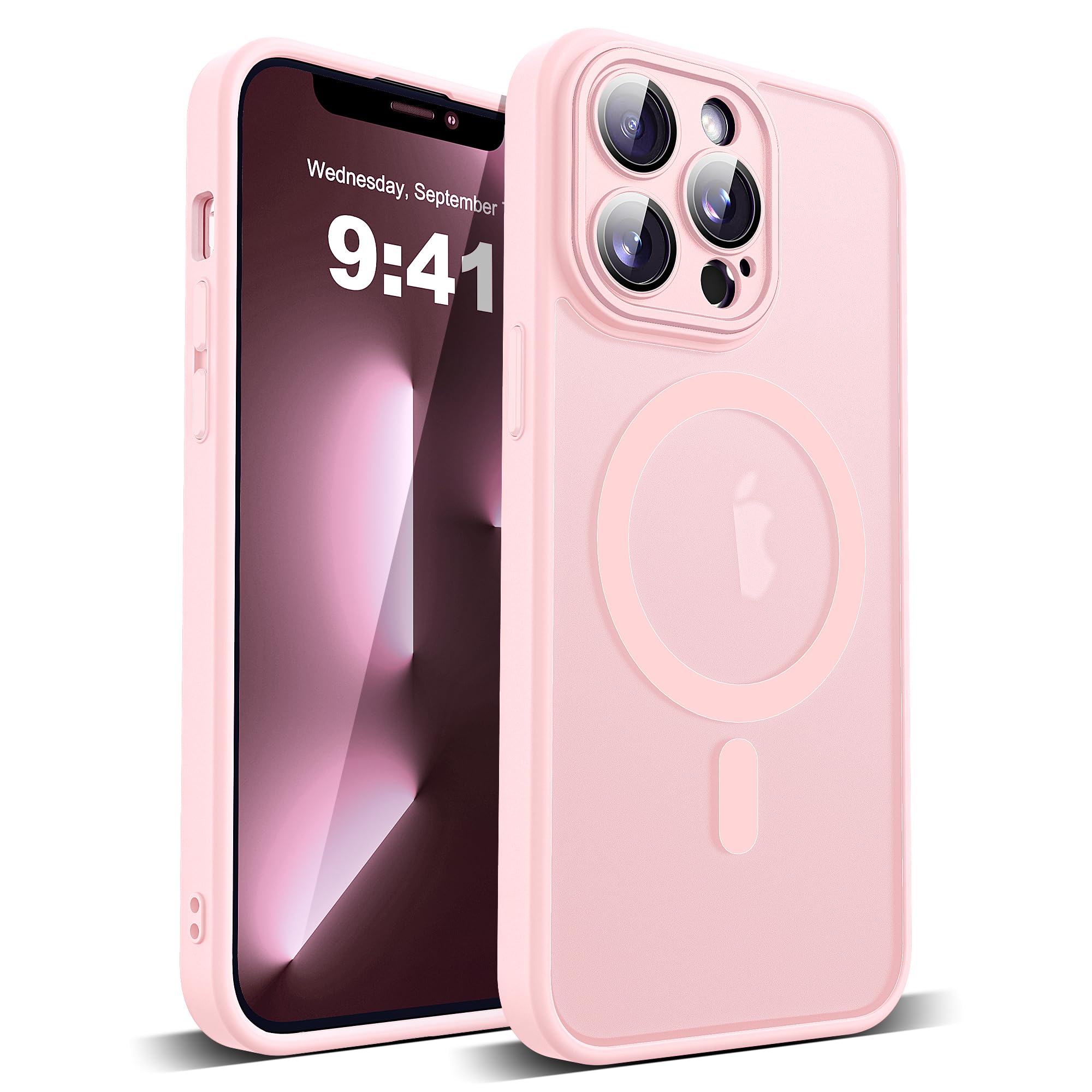 YEMORAN Compatible with iPhone 13 Pro Max Case with Built-in Camera Lens Protectors Shockproof Translucent Magnetic 13 Pro Max P