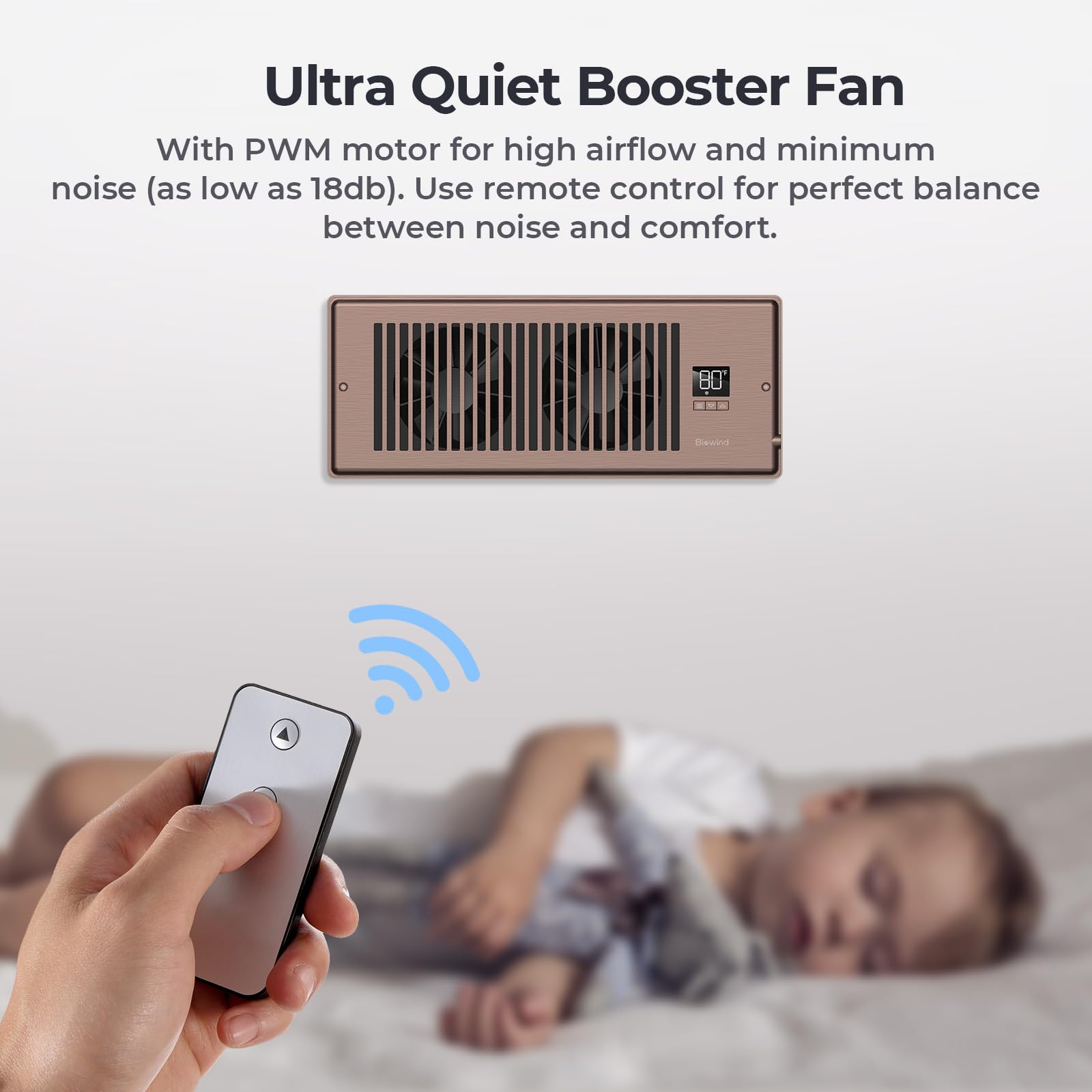 Biowind Quiet Register Booster Fan Fits 4 '' X 12 '' Register Holes, 10-Speed Smart Heating Cooling Ac Vent Fan With Remote Cont