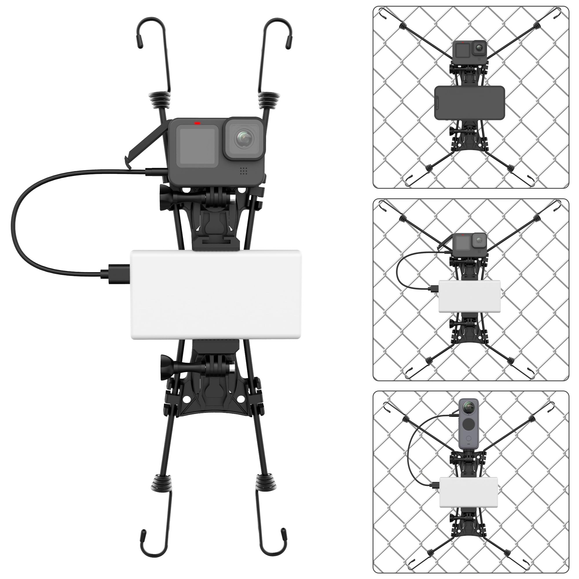 Upgraded Baseball Fence Mount With Battery Holder   Baseball Cell Phone Fence Mount For Iphone,Gopro,Mevo Start,Insta360,Osmo Pocket 3 For Softball,Tennis, Football,Supports Charging While Recording