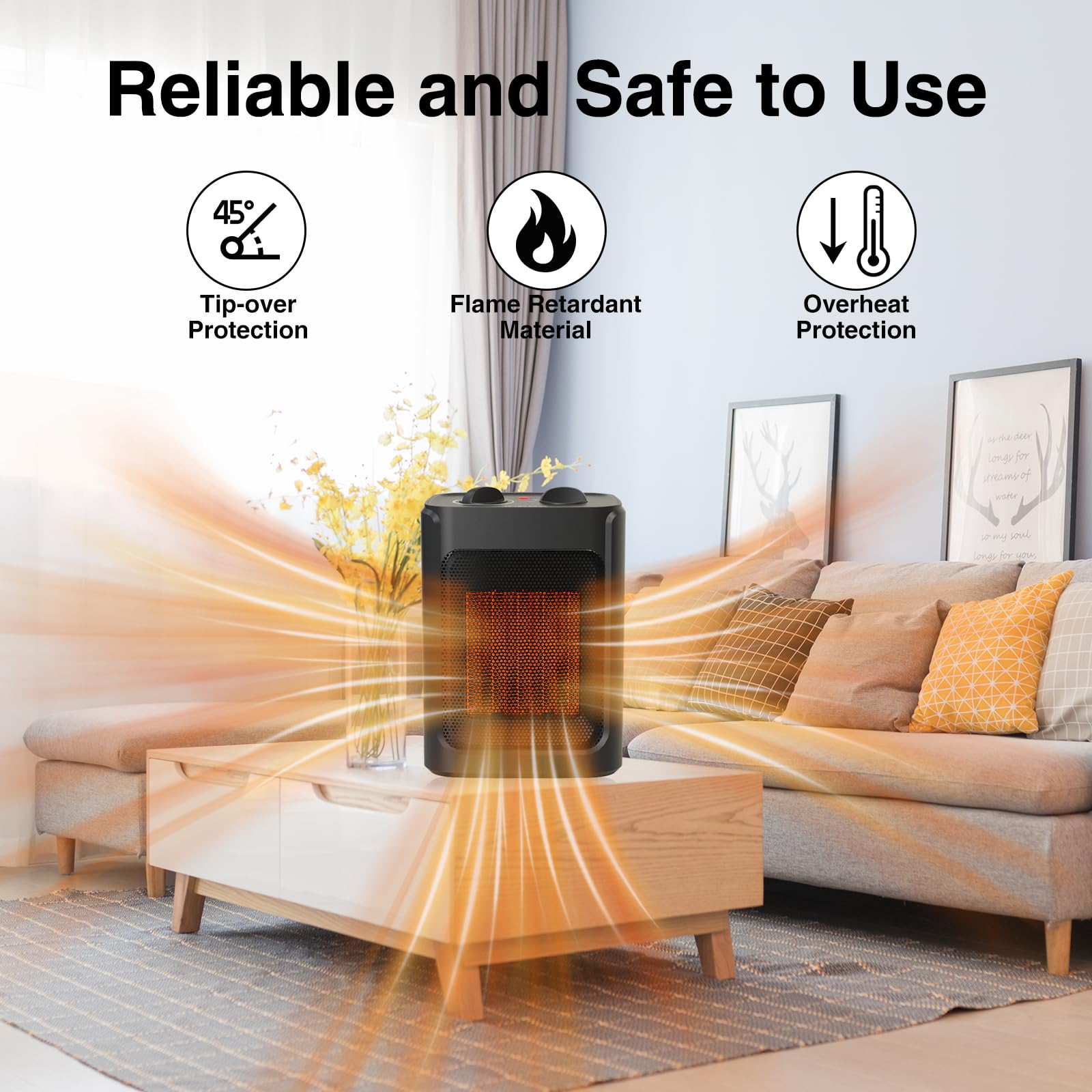 Jndro Portable Electric Space Heater   1500W/750W Safe And Quiet Ceramic Mini Heater Fan With Thermostat, Heat Up 200 Square Fee