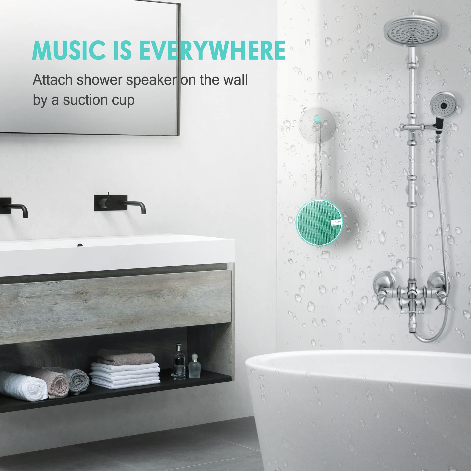 Insmy C12 Ipx7 Waterproof Shower Bluetooth Speaker, Portable Small Speaker, Speakers Bluetooth Wireless Loud Clear Sound Support Tf Card Suction Cup For Outdoor Kayak Canoe Beach Gift (Mint)