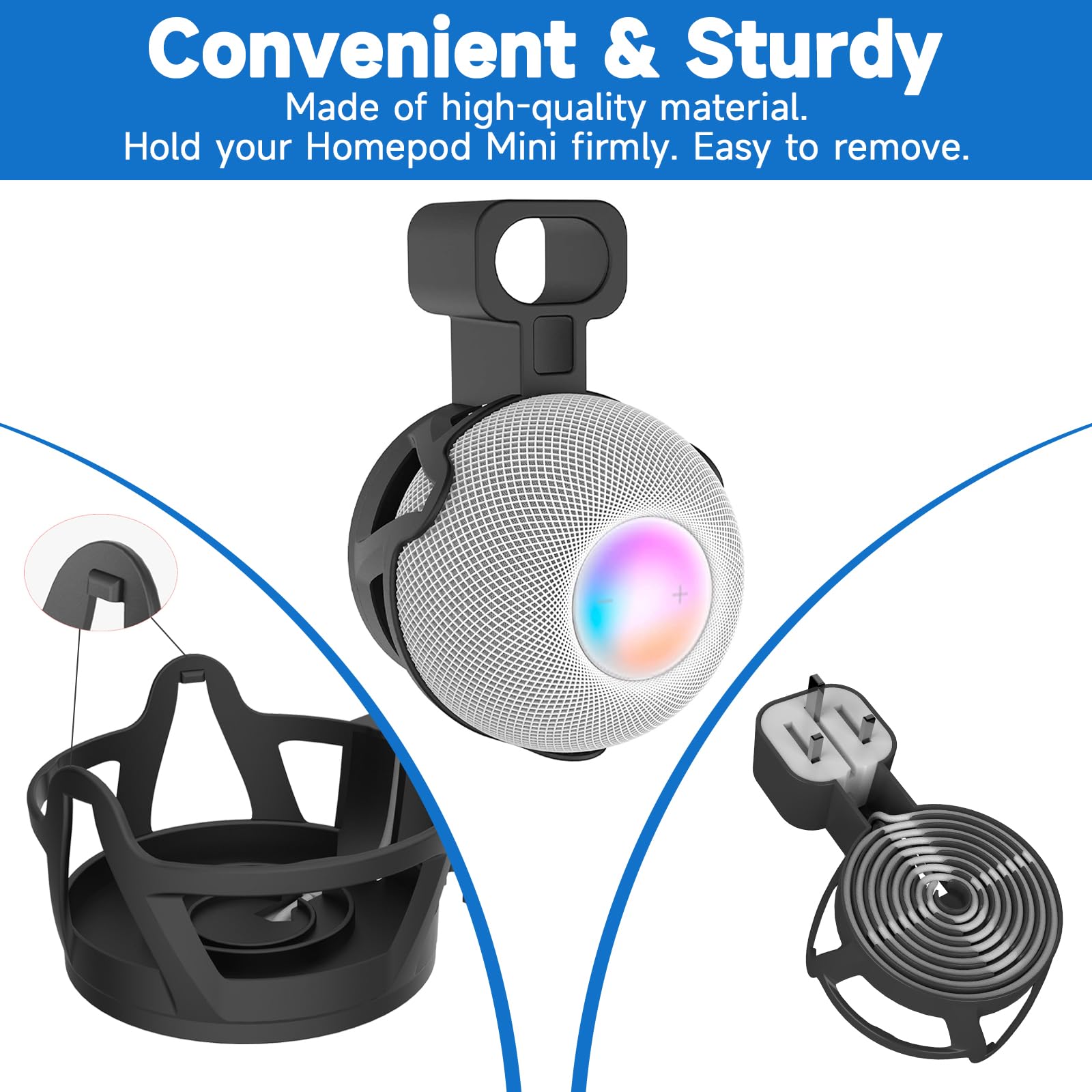 Cuhioy Outlet Wall Mount Holder For Homepod Mini, Plug Mount Stand With Cord Management For Space Saving, No Messy Cords Or Scre