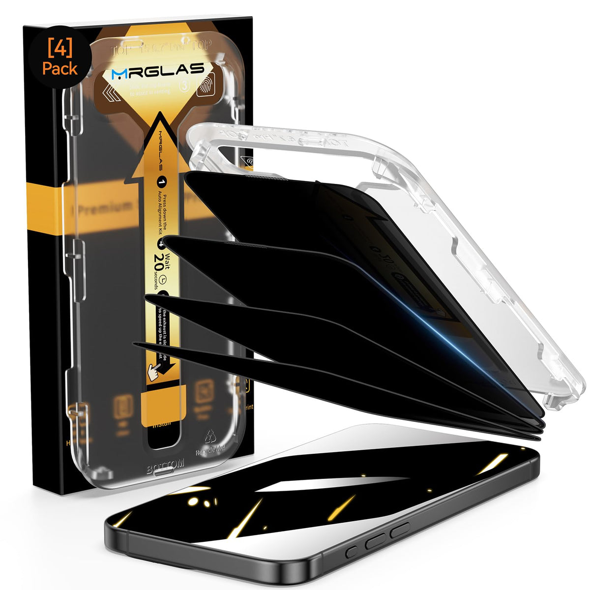 Mrglas 4 Pack Privacy Screen Protector For Iphone 15 Pro Max [Auto Alignment Kit] [10X Military Grade Protection] 9H Shatterproo