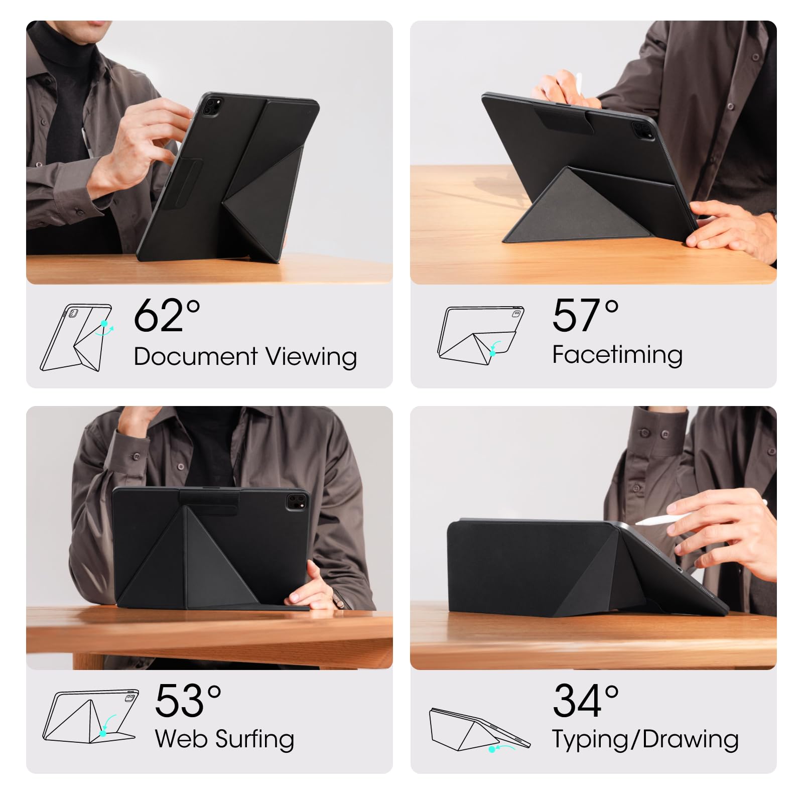 Pitaka Ipad Pro 12.9 Case, Compatible With Ipad Air M3/M2 13 Inch & Ipad Pro 12.9 (3 6Th Gen) 2022/2021/2020/2018, Lightweight Portrait/Landscape Magnetic Case With 4 Standing Angles   Black