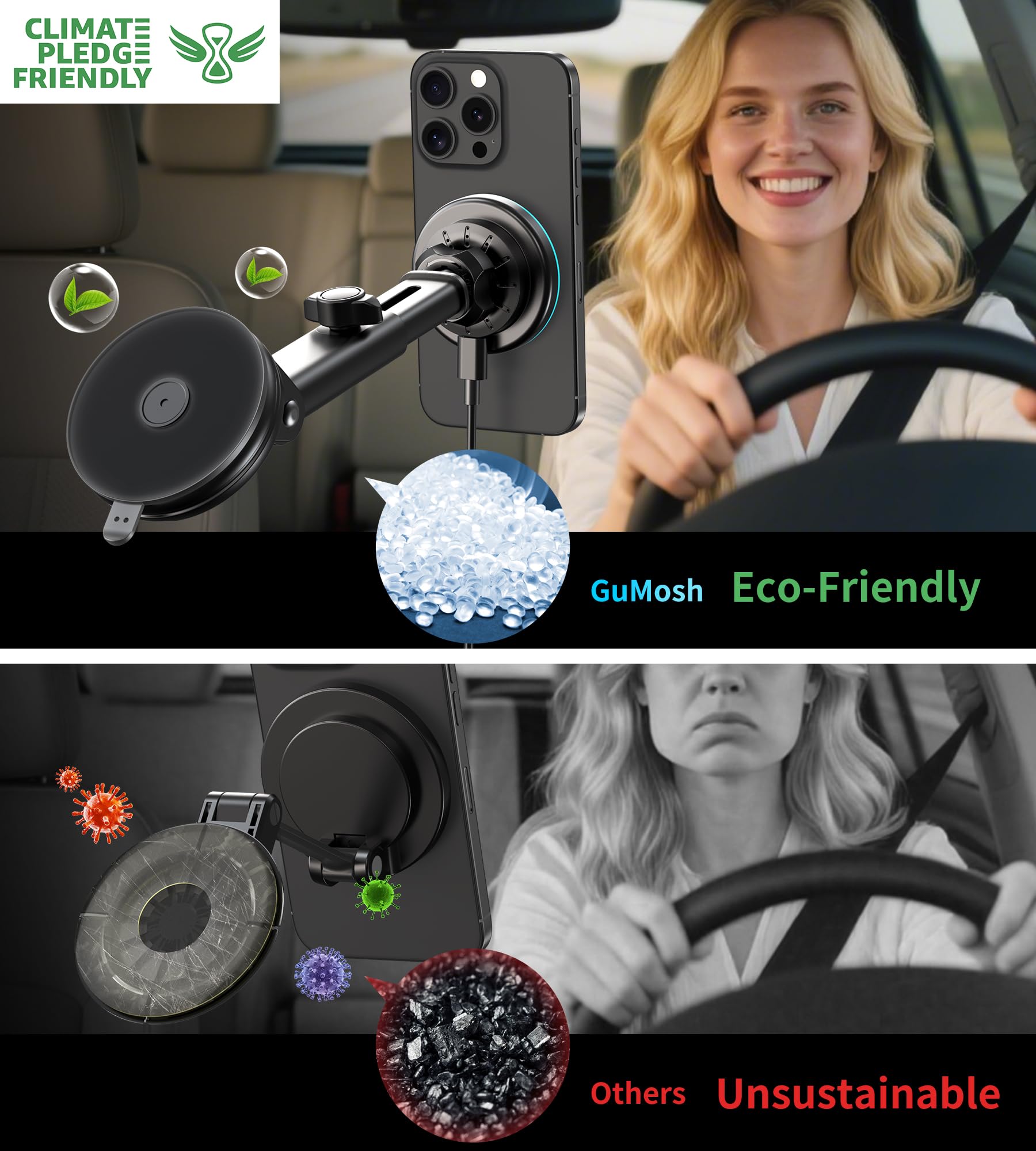 Gumosh For Magsafe Car Mount Charger Dash/Windshield/Vent Wireless Car Charger With [Led Light], Strong Magnetic Phone Holder Fo