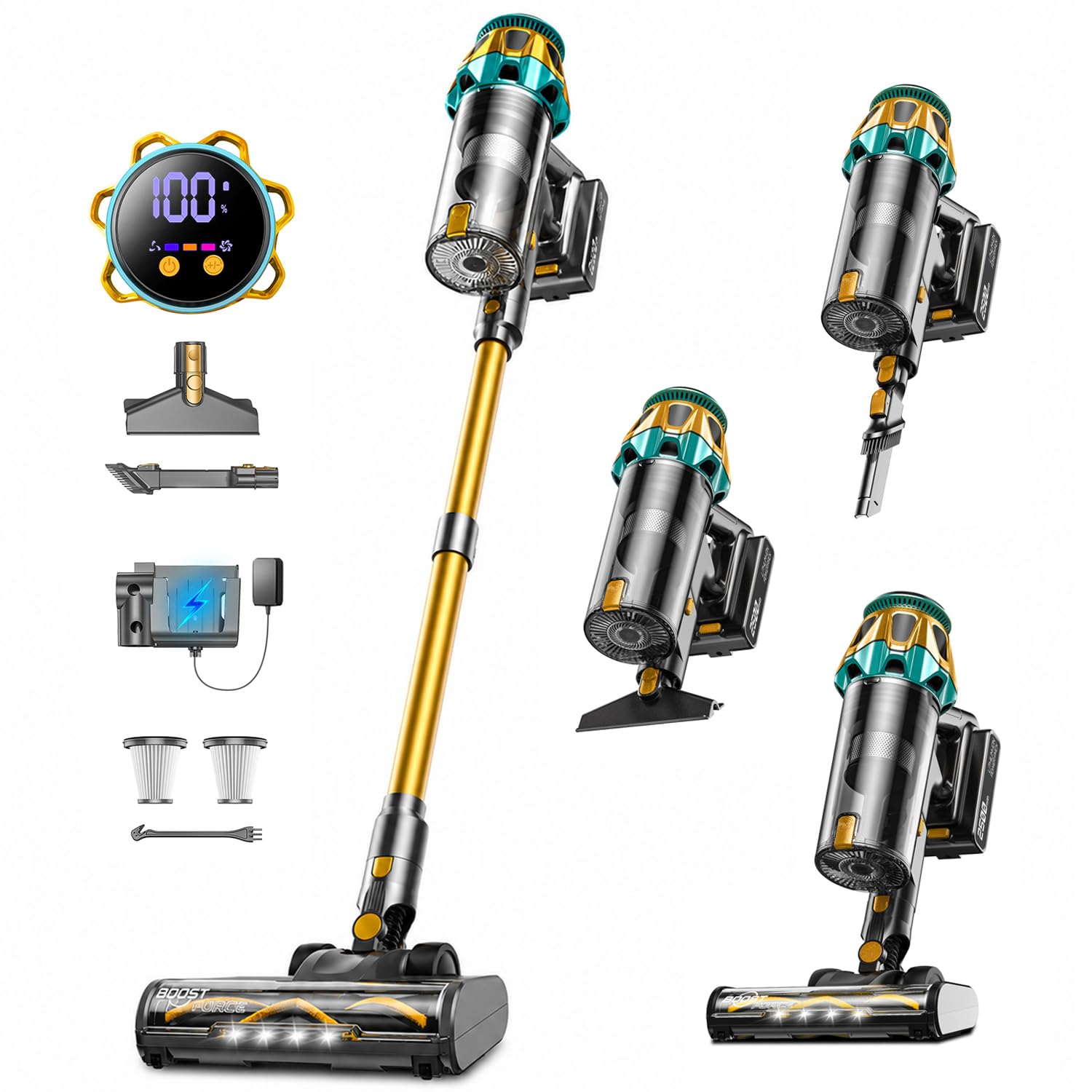 Cordless Vacuum Cleaner, 600W/58KPa/60Mins SelfStanding Stick Vacuum