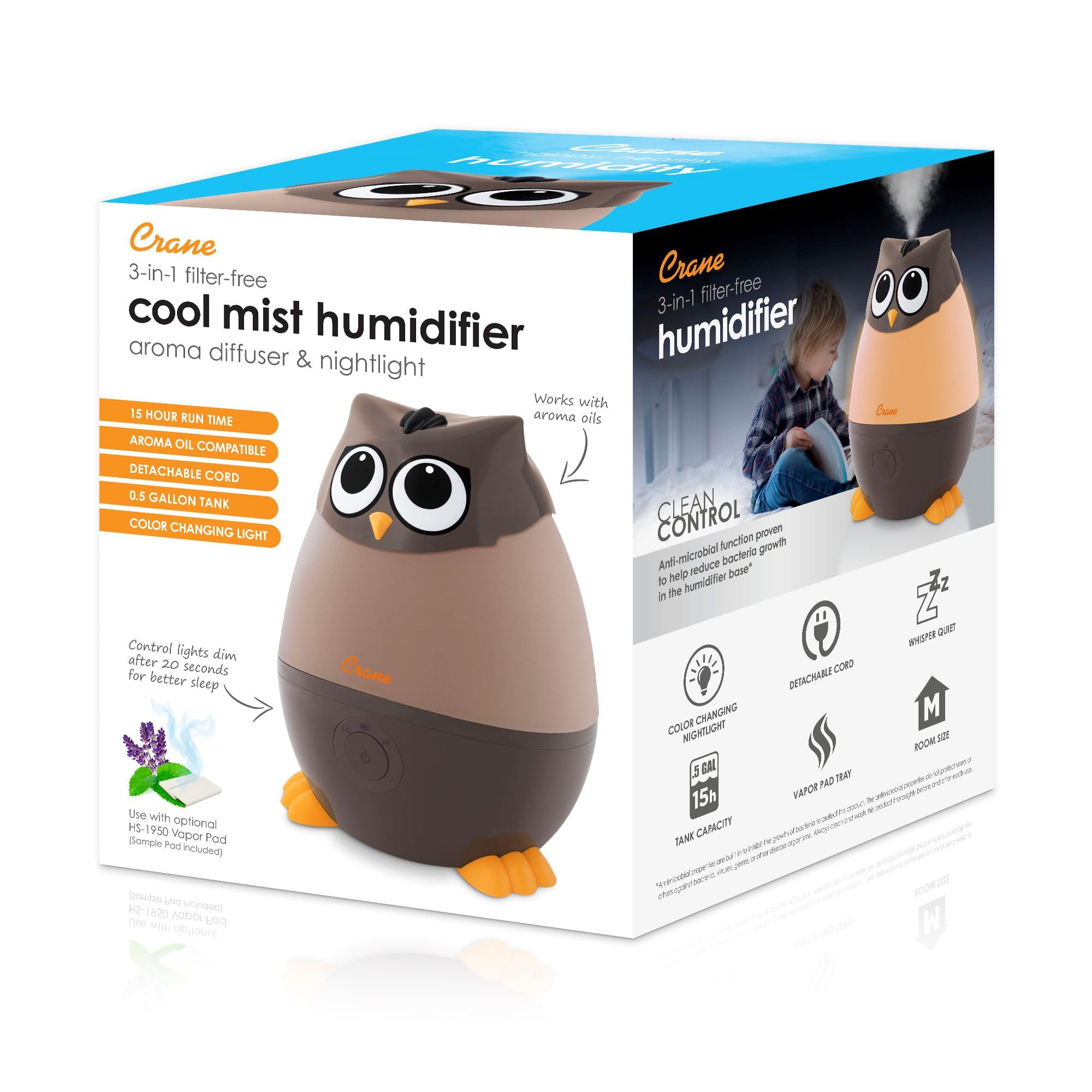 Crane Adorables Ultrasonic Mini Humidifiers For Bedroom And Baby Nursery, 5 Gallon Cool Mist Air Humidifier For Large Room Or Ki