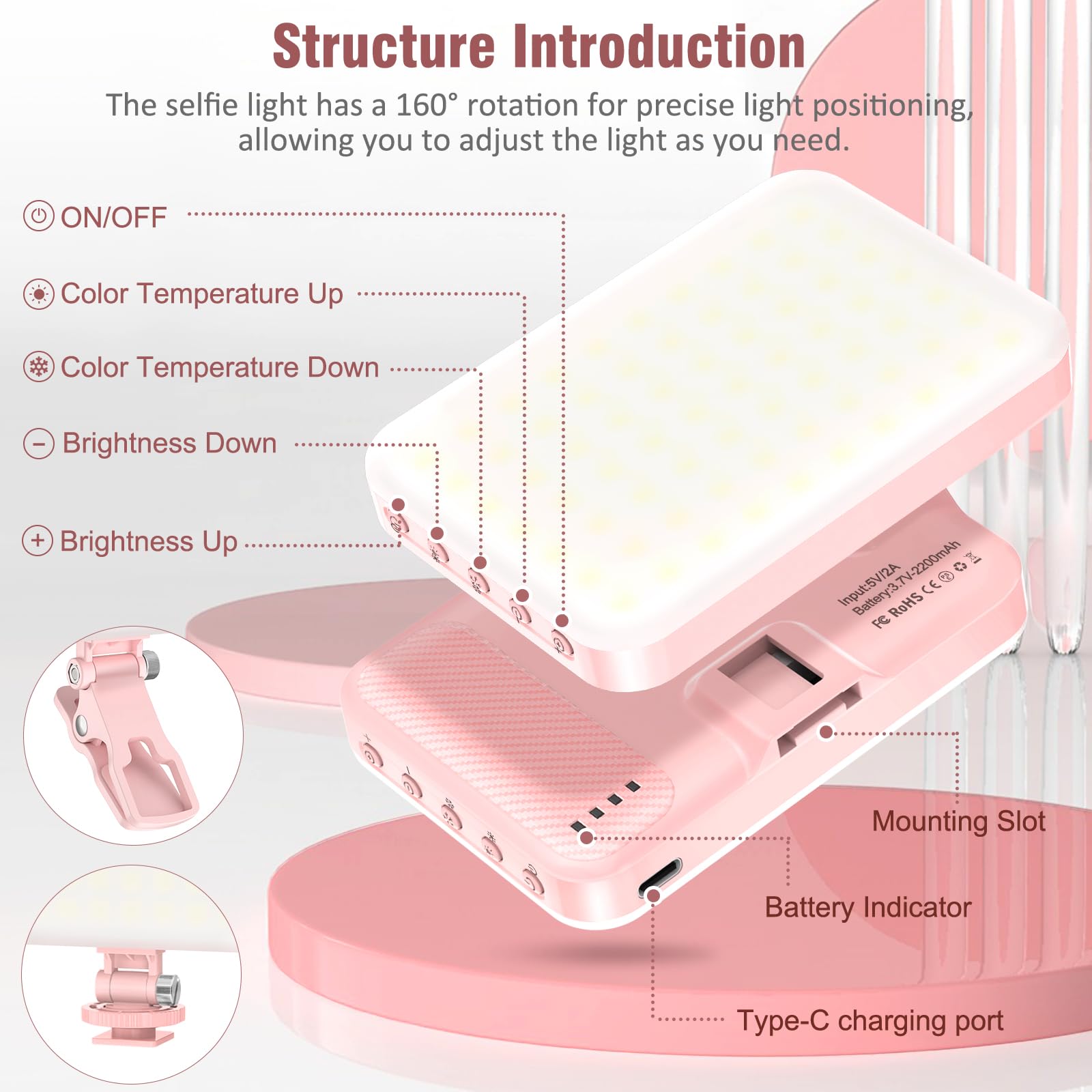 Altson 60 Led Portable Selfie Light Video Conference Lighting With Clip & Camera Tripod Adapter Rechargeable 2200Mah Cri 97+, 9