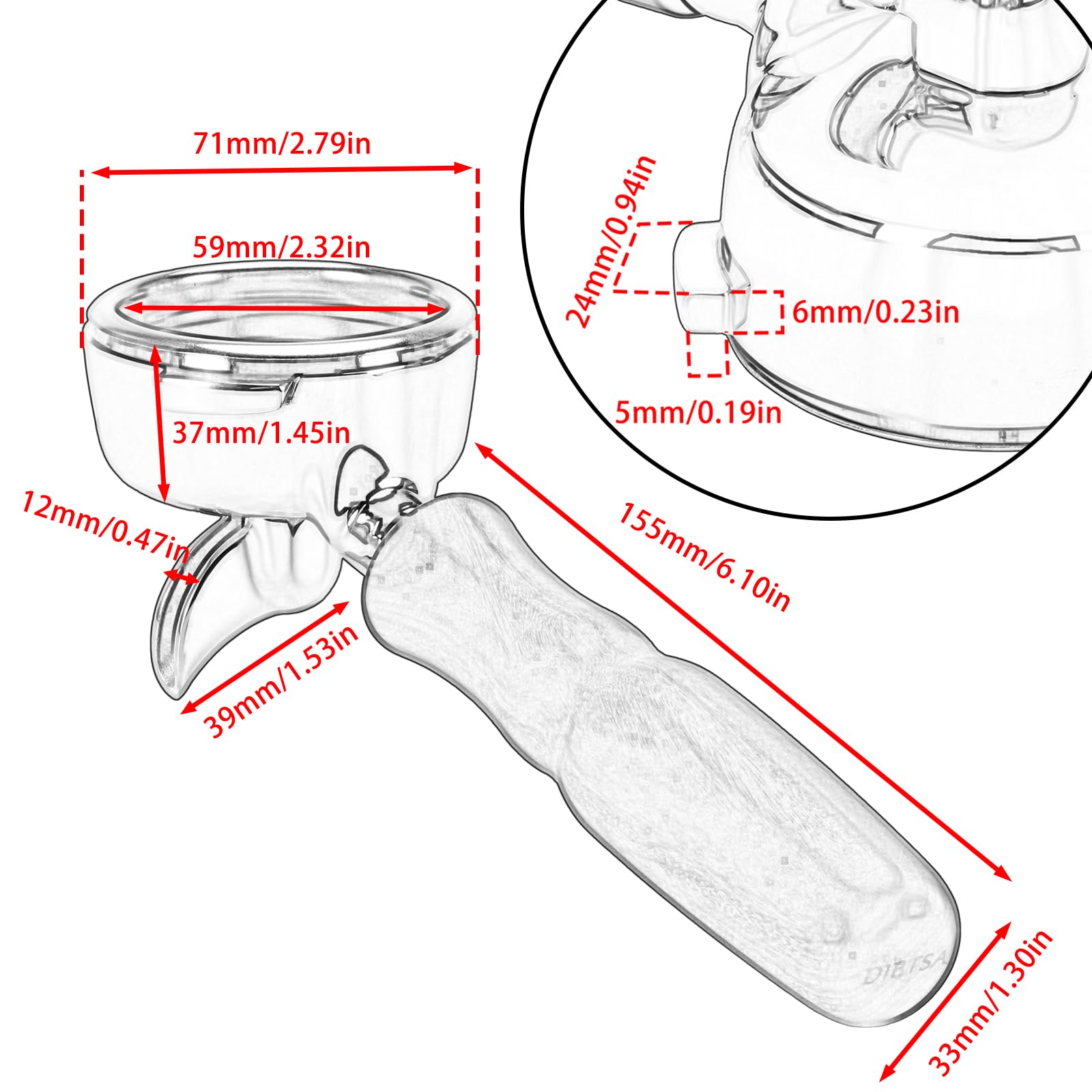 Dibtsa 58Mm Espresso Portafilter Compatible With Nuova Simonelli,Single Spout 2 Ears, 304 Stainless Steel Head And Filter Basket