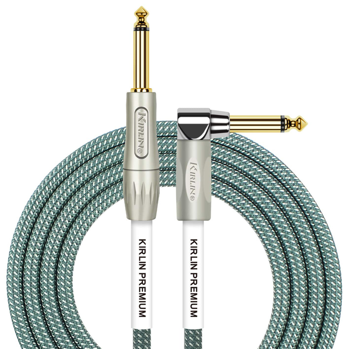 Kirlin Cable Iwb 202Pfgl 20/Ol  20 Feet  Straight To Right Angle 1/4 Inch Plug Premium Plus Instrument Cable, Olive Green Tweed