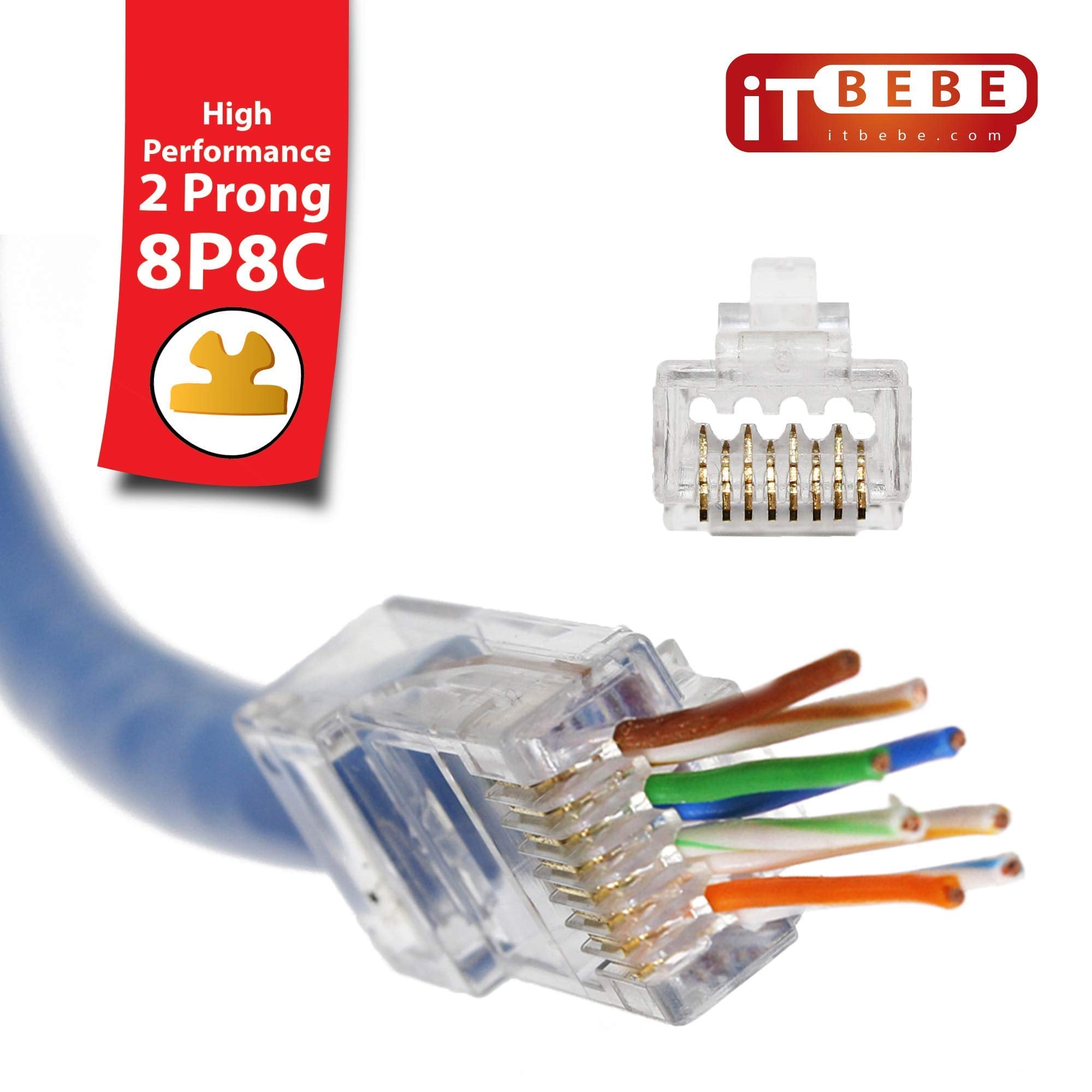 Itbebe 100 Pieces   Gold Plated Rj45 Cat6 Cat6A Pass Through Connector For 23 Awg Cables