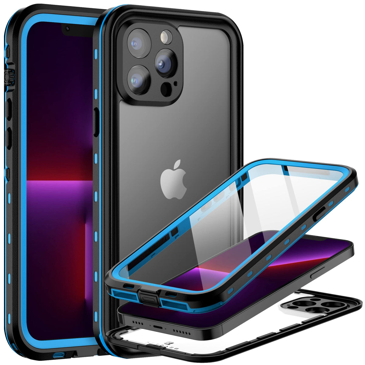 Beastek Waterproof Iphone 13 Pro Case,Tre Series Shockproof Dustproof Underwater Ip68 Case With Built In Screen Protector Full B