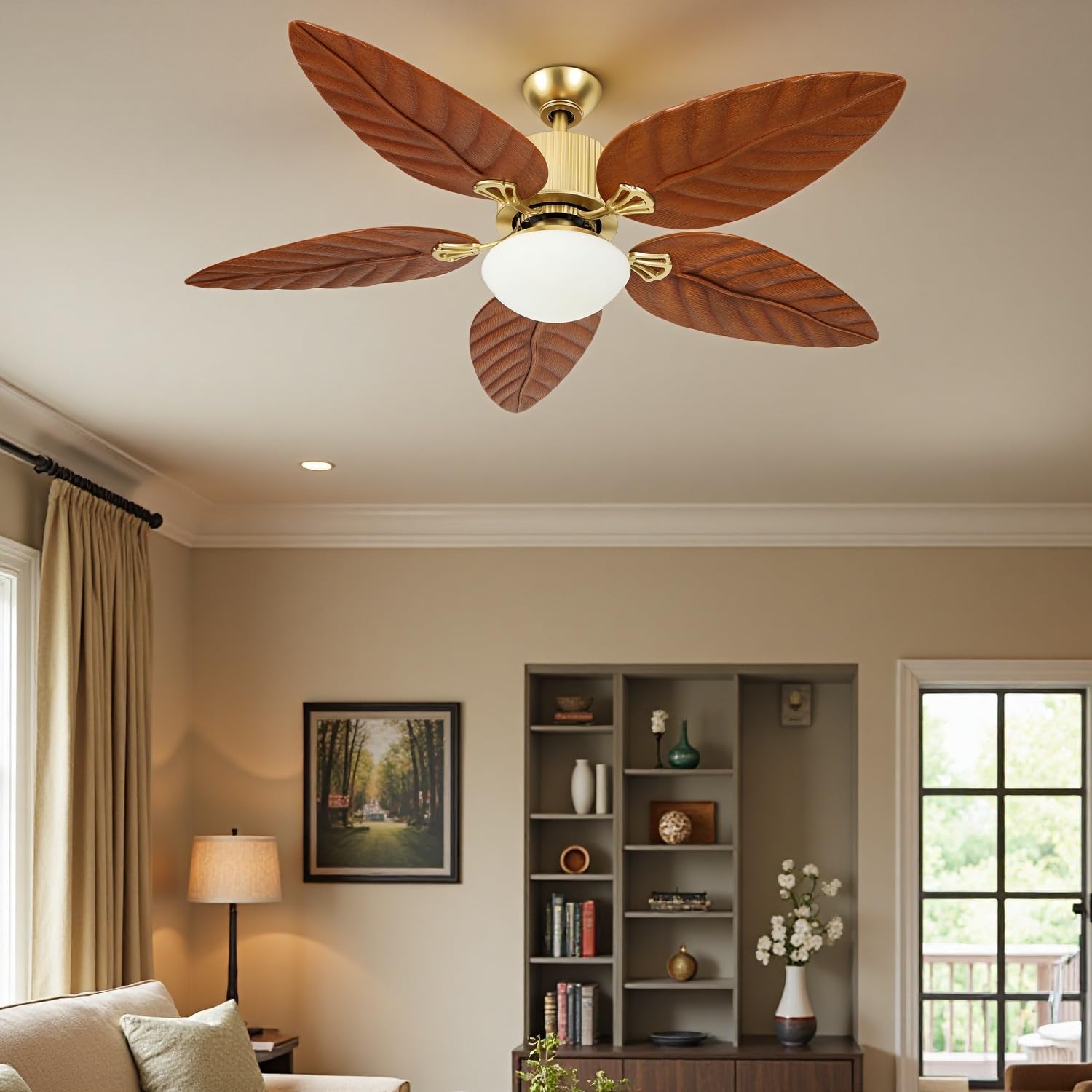 DWVO 52 Ceiling Fans with Lights, Tropical Ceiling Fan with Light and Remote, LED Tri-Color Temperature, 5 Blades, Reversible 6