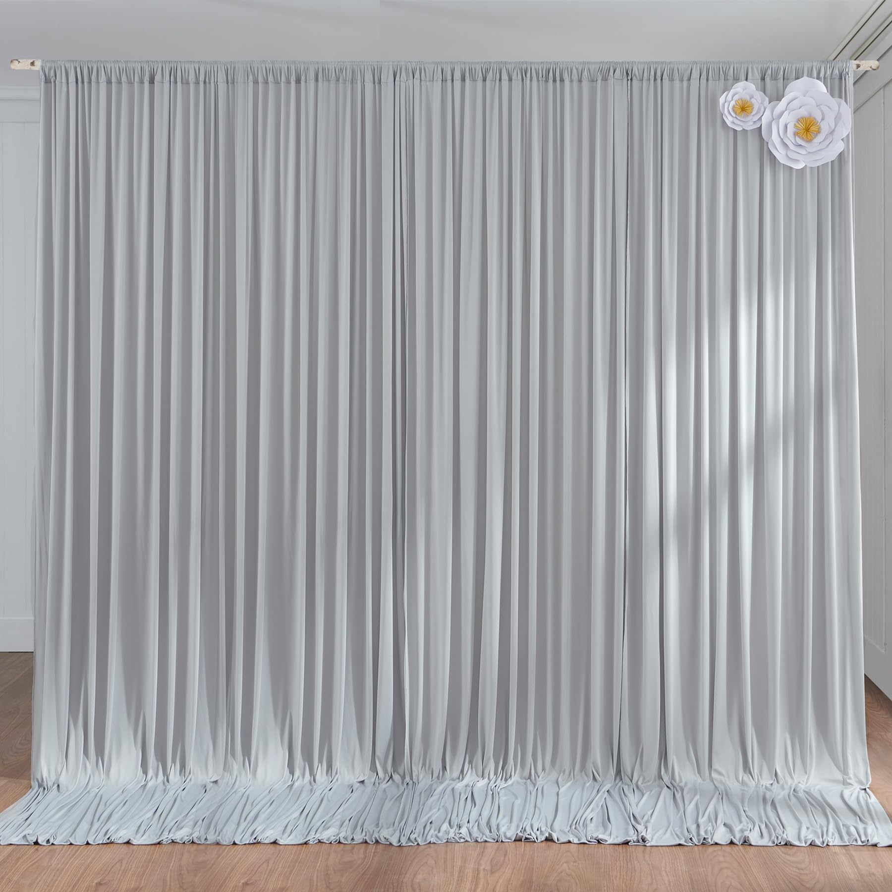 10Ft X 10Ft Wrinkle Free Silver Backdrop Curtain Fpr Parties, Polyester Backdrop Drapes Panels For Wedding Space Theme Birthday