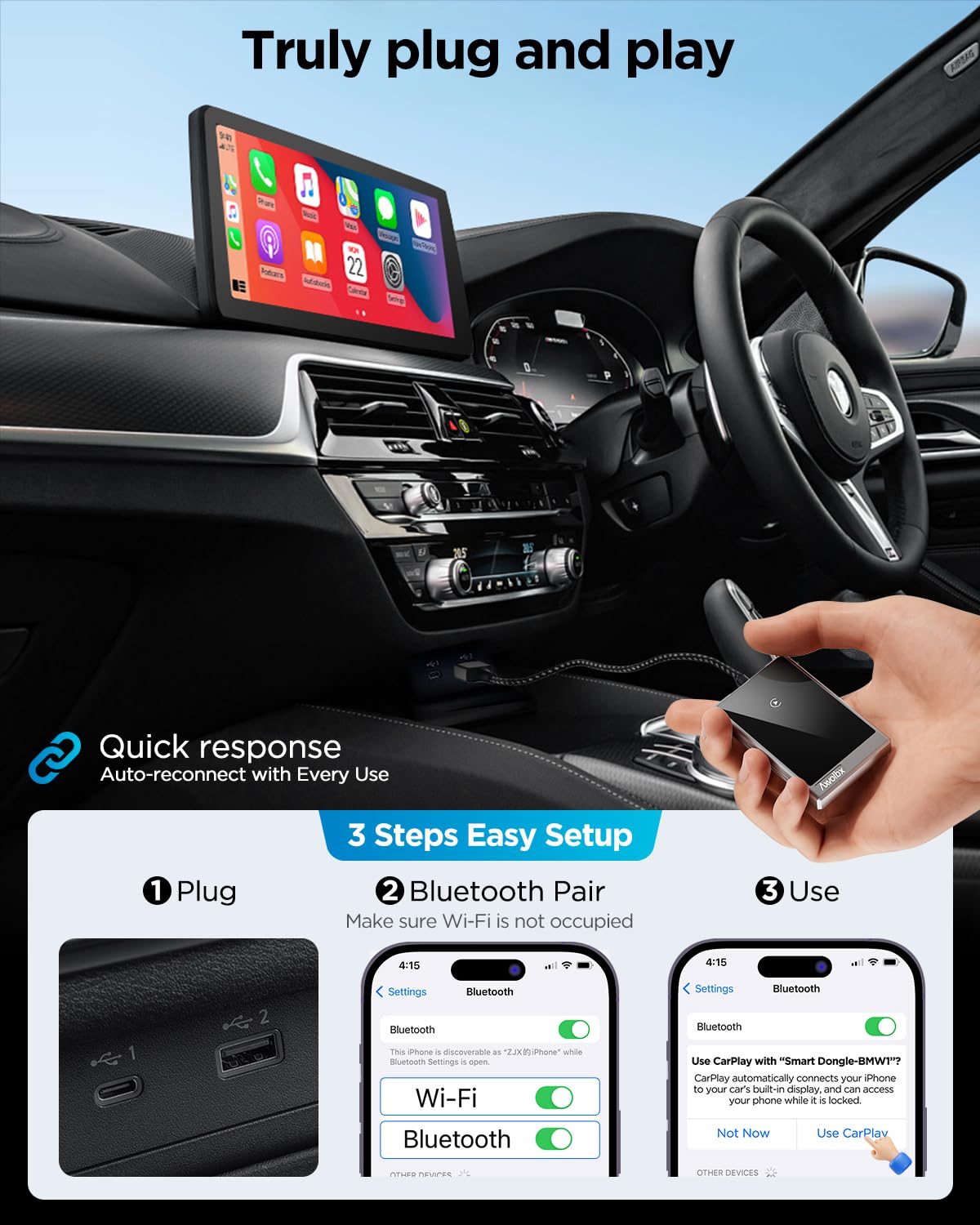 Axvoibx Wireless Carplay Adapter For Iphone,2024 Upgraded Dual Core 5G Chip,Converts Wired To Wireless Carplay Dongle,Fast Conne