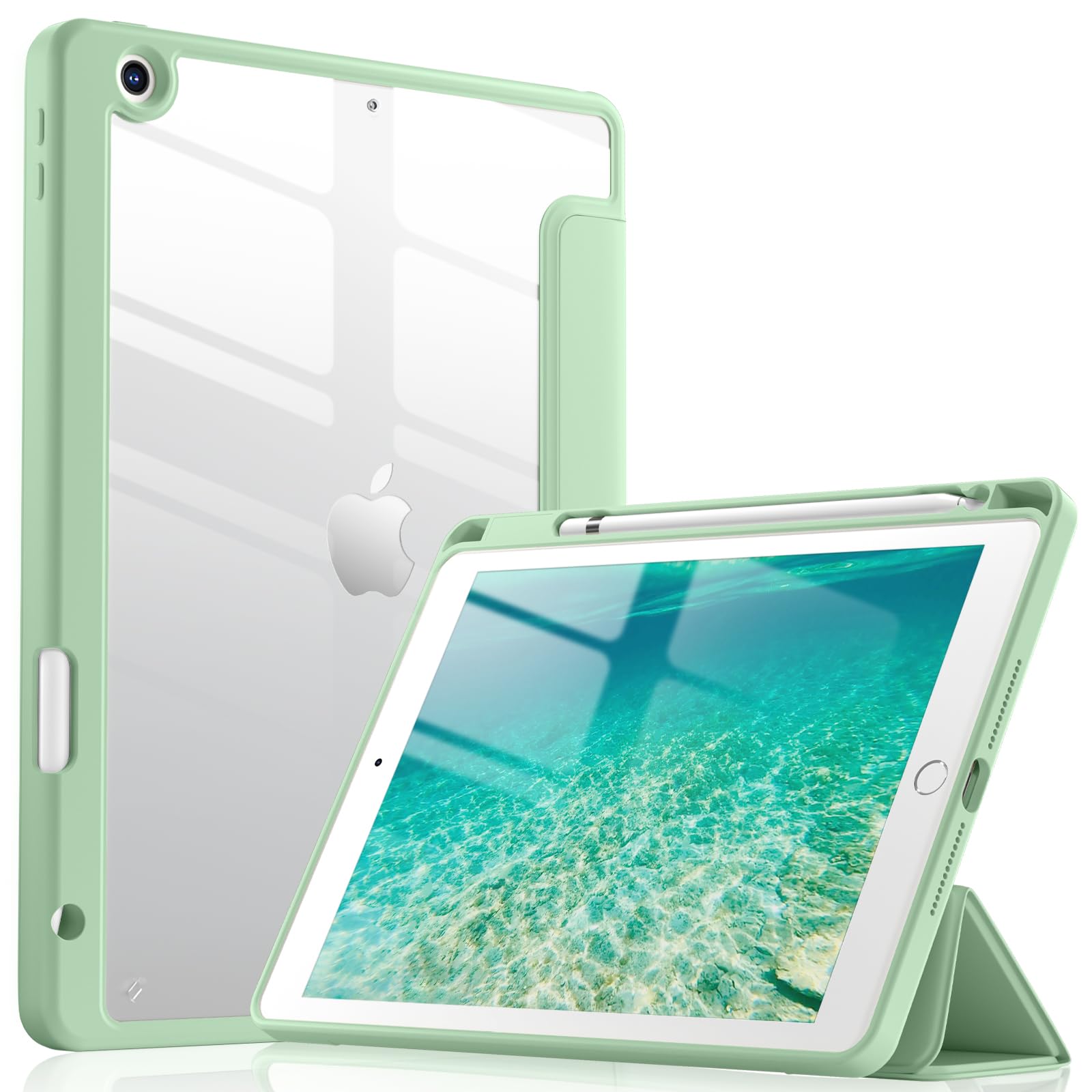 Wenlaty Case Compatible With Ipad 9Th /8Th /7Th Generation (2021/2020/2019), Full Body Protective With Pencil Holder, Clear Case