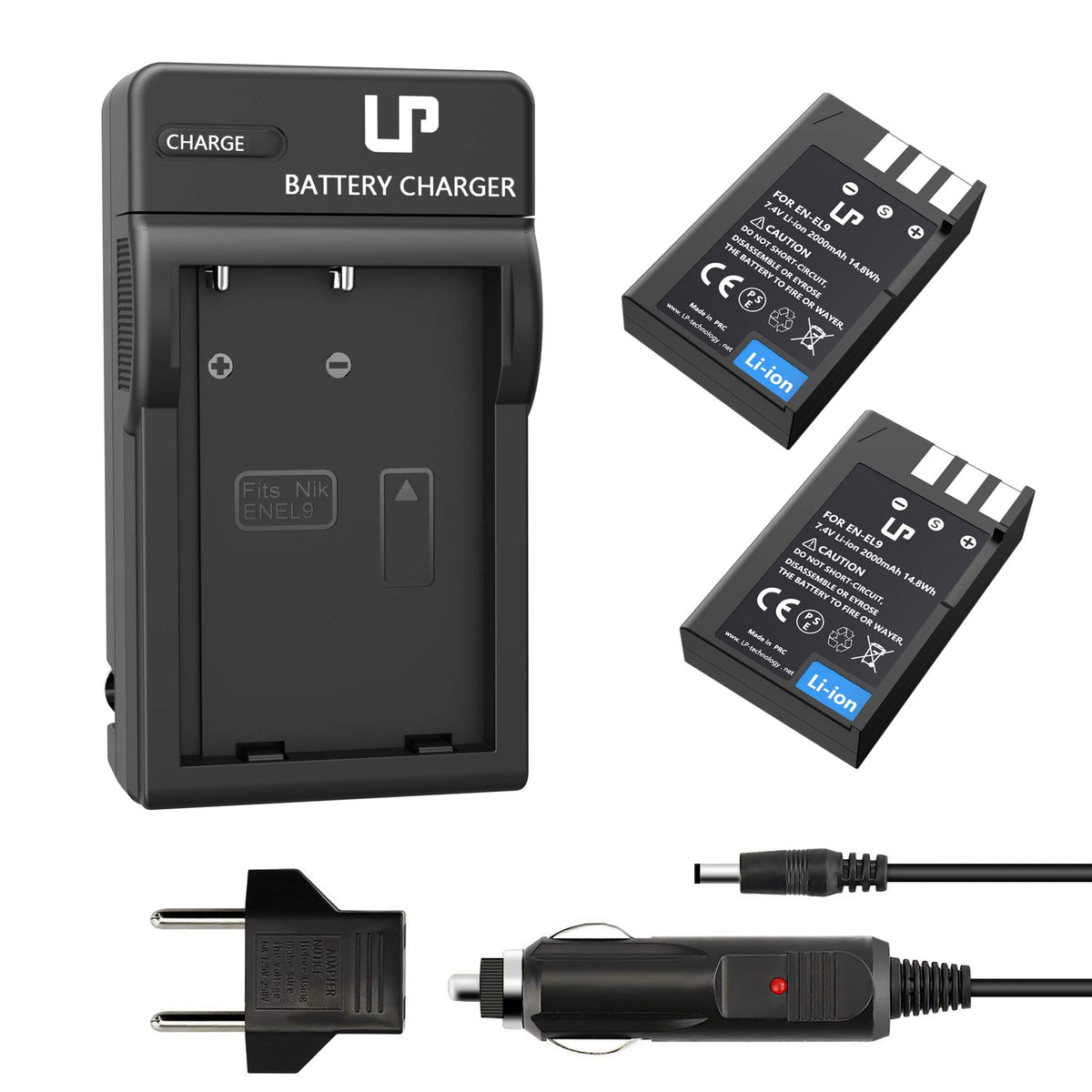 En El9 En El9A Battery Charger Pack, Lp 2 Pack Battery & Charger, Compatible With Nikon D40, D40X, D60, D3000, D5000 Cameras, Re