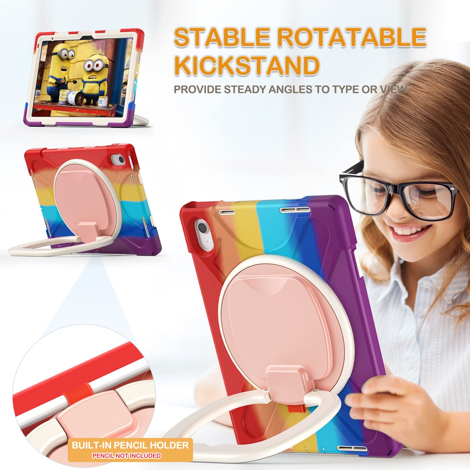 Braecn Case For Ipad 10Th Generation 2022 Heavy Duty Silicone Cover With Pencil Holder/Screen Protector/Handle Grip/Kickstand/Sh