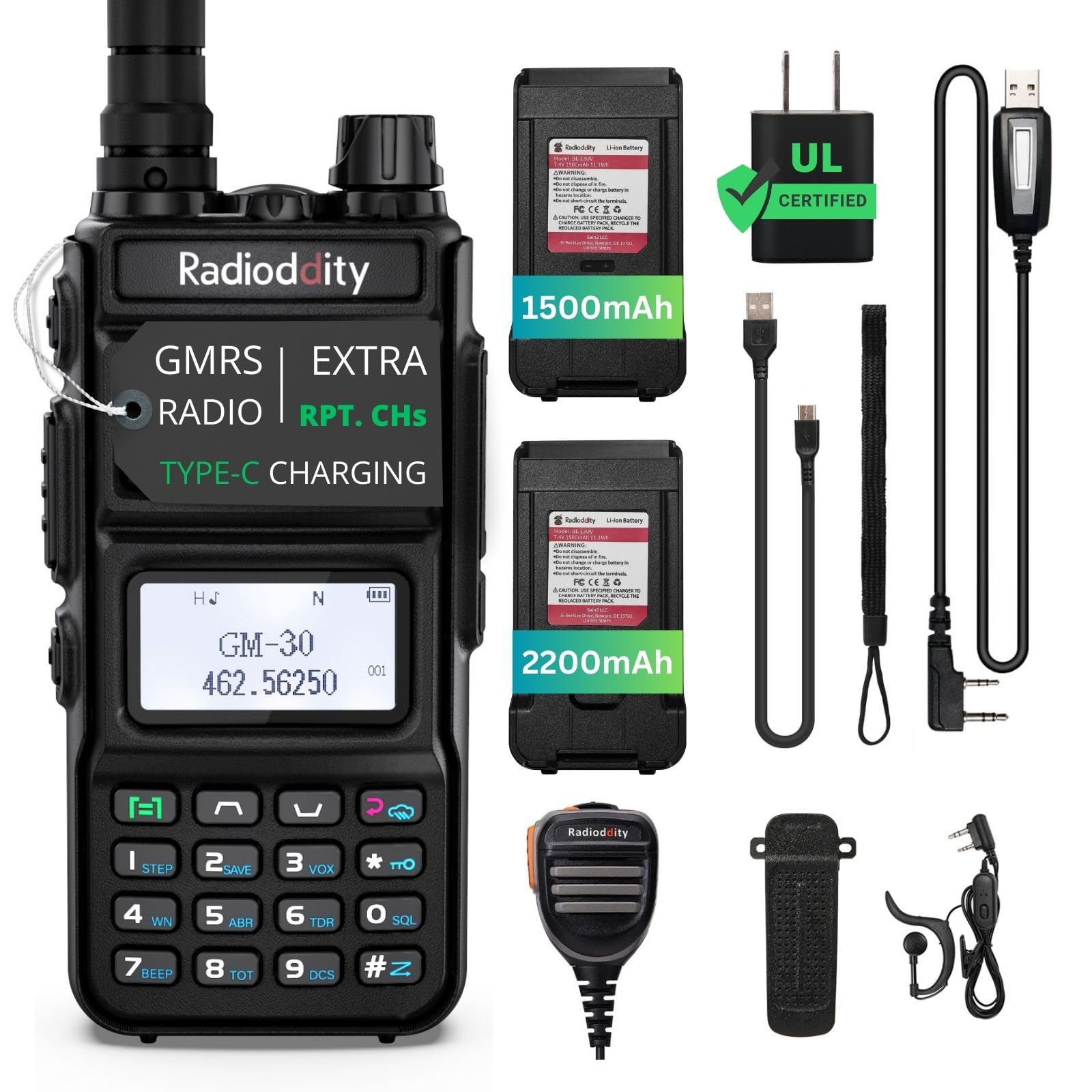 1 Pack Radioddity Gm 30 Gmrs Handheld Radio, Long Range Two Way Radio, 11 Noaa Channels, Display Sync. Ideal For Off Road Overla