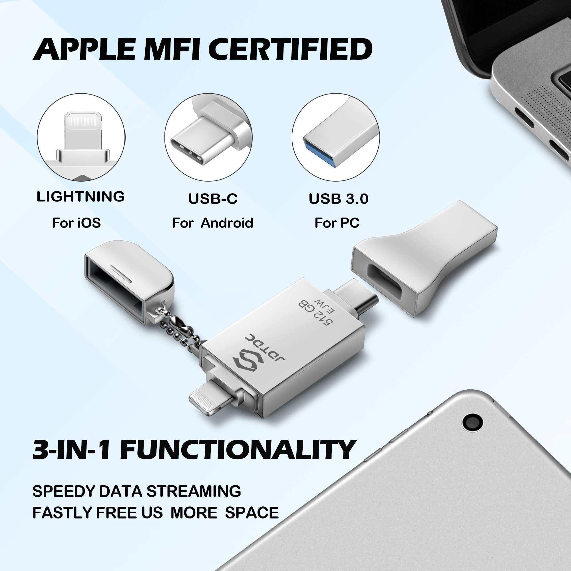 512Gb Apple Mfi Certified Iphone Photo Stick, 3 In 1 Usb3.0 Ios Flash Drive, Photo Stick For Iphone, Iphoto Memory Stick Thumb D