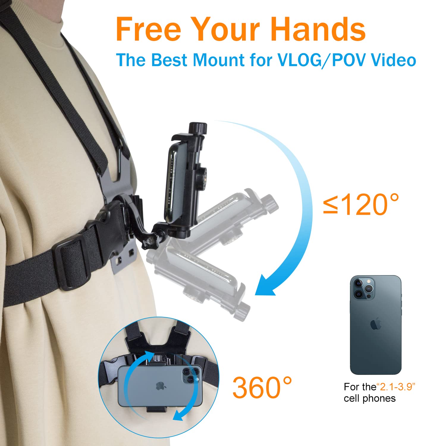 Haoyou Mobile Phone Chest Strap Mount Harness And Head Strap Holder Kit For Vlog/Pov Phone Holder Compatible With Iphone, Samsung, Google And Gopro, Akaso, Dji Osmo Action Camera